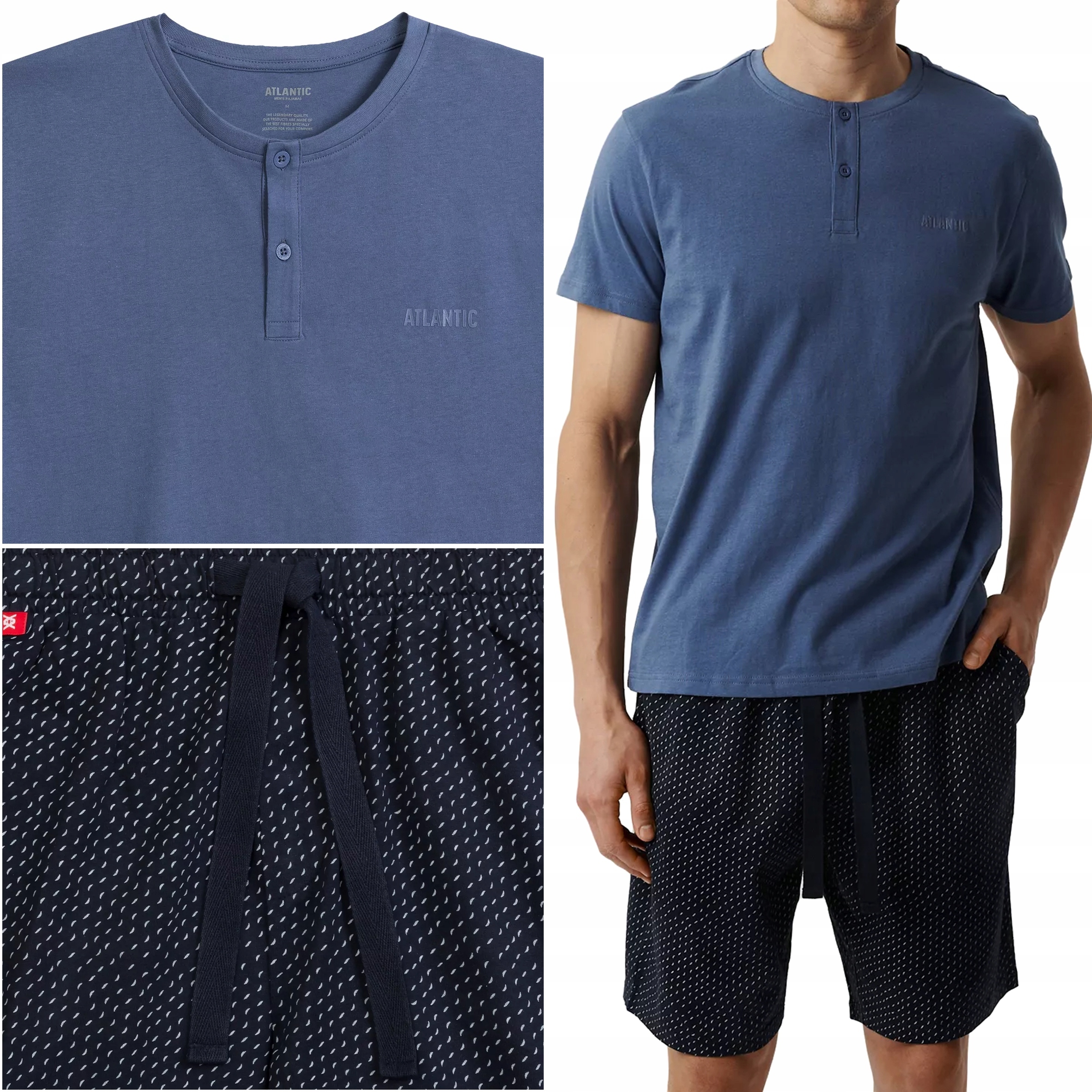 Pánské Pyžamo Atlantic NMP-386 volný krátký komplet 100% Bavlna L