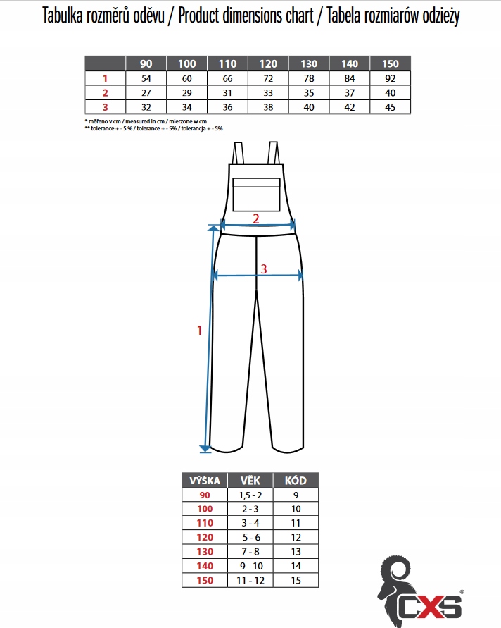 SPODNIE DZIECIĘCE OGRODNICZKI szaroczerwone 110 cm Rozmiar (new) 110 (105 - 110 cm)