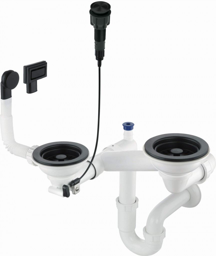 Odtokový set Space-Saver nero Granitový drez, 1,5- a 2-komorový