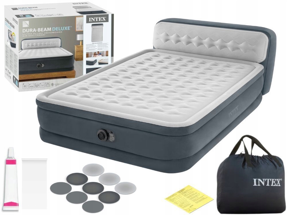 Materac Dmuchany Dwuosobowy Łóżko z Pompką 230V Intex Zestaw Naprawczy