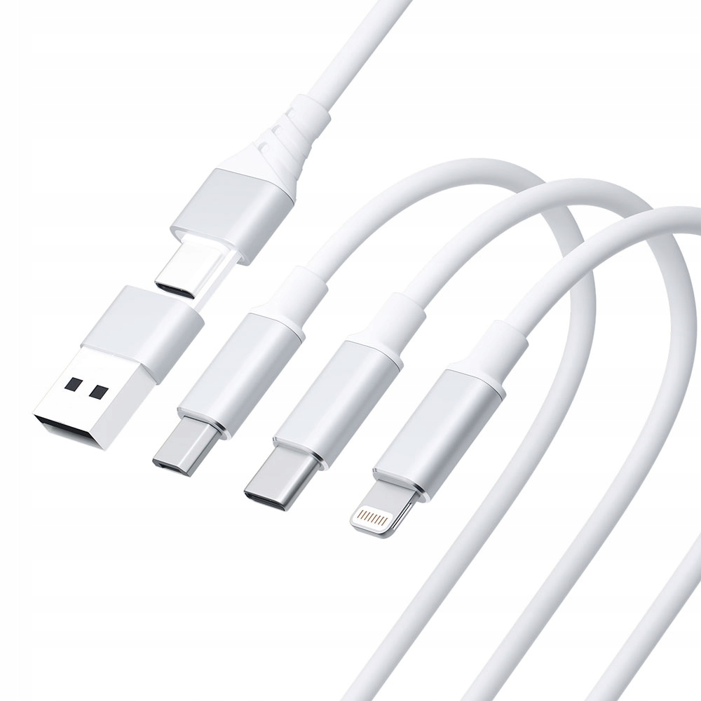 Biały Kabel USB-A/C do USB-C/Micro/Lightning 1.5m - 3mk Hyper Cable 3in1 Złącza USB - USB typ C / microUSB / Lightning