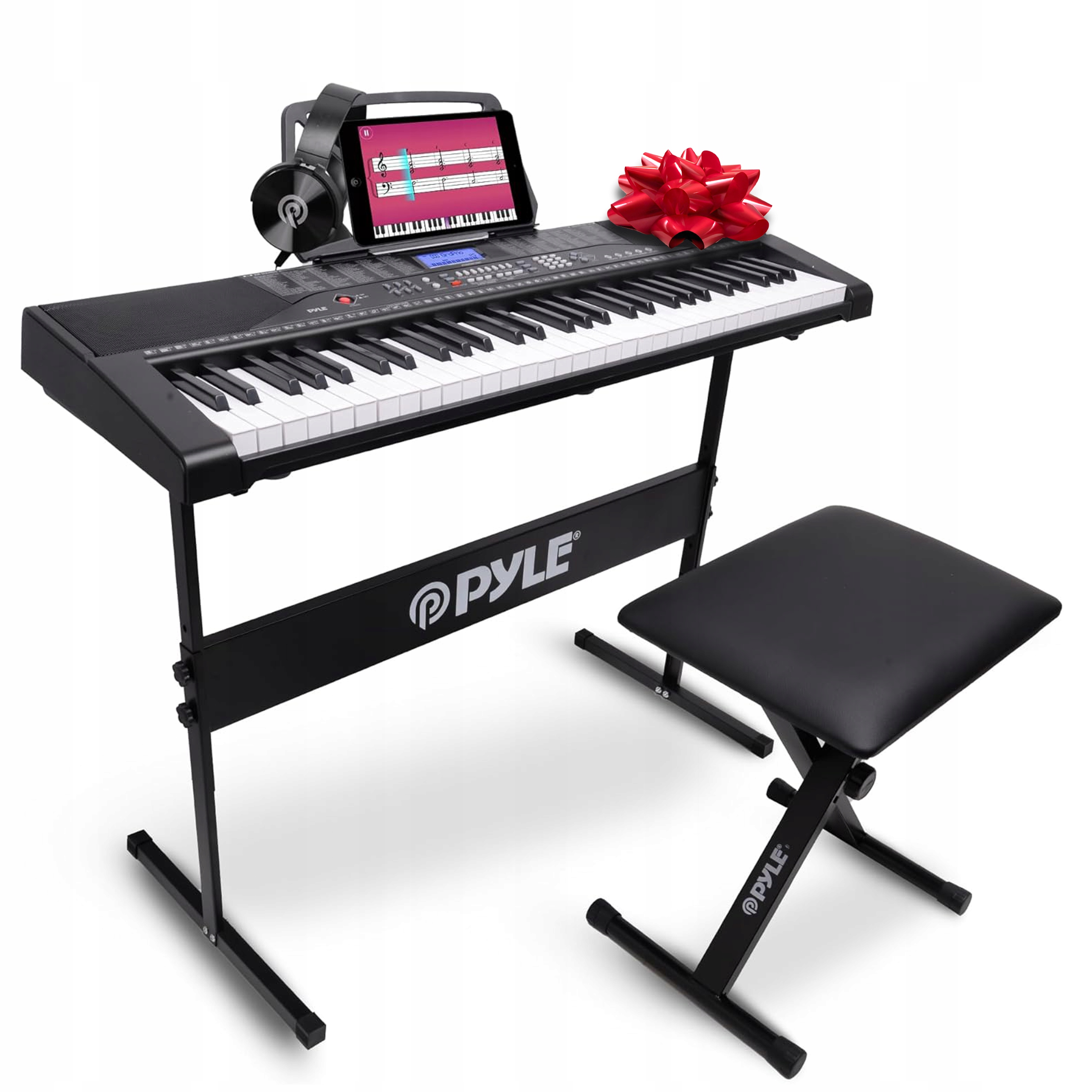 Keyboardová Piano Sluchátka Sada 61 Kláves Sluchátka Židle Pyle