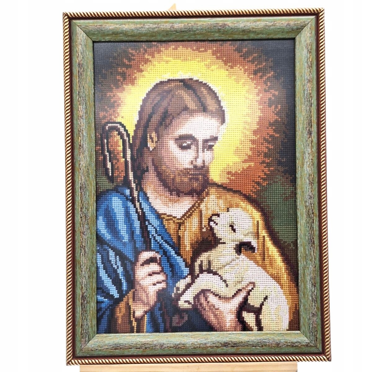 Vyšívaný obraz Ježíš s Beránkem 40x30 cm v rámu Ruční práce