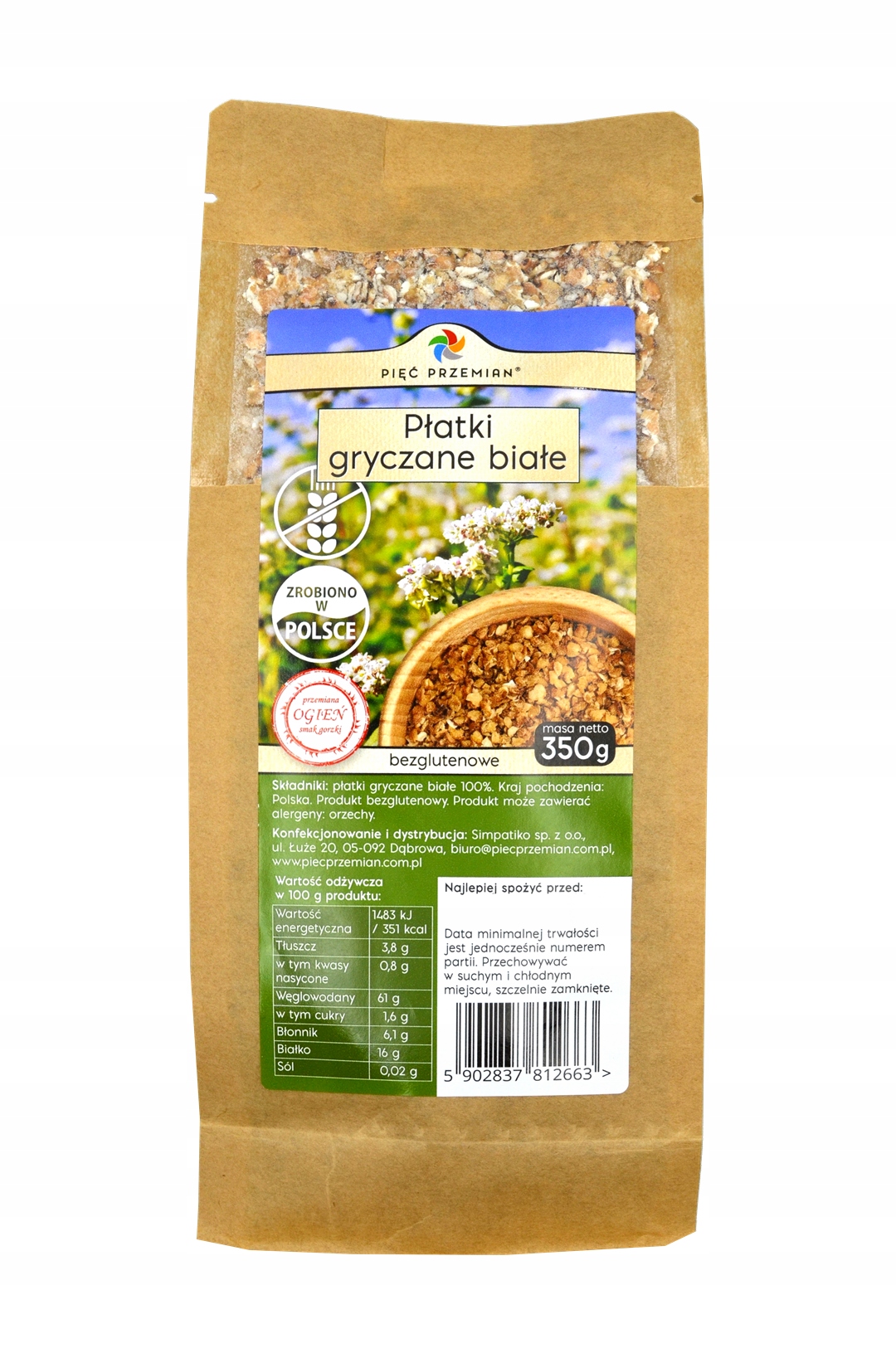 Levně Bílé pohankové vločky 350 g – Pięć Przemian