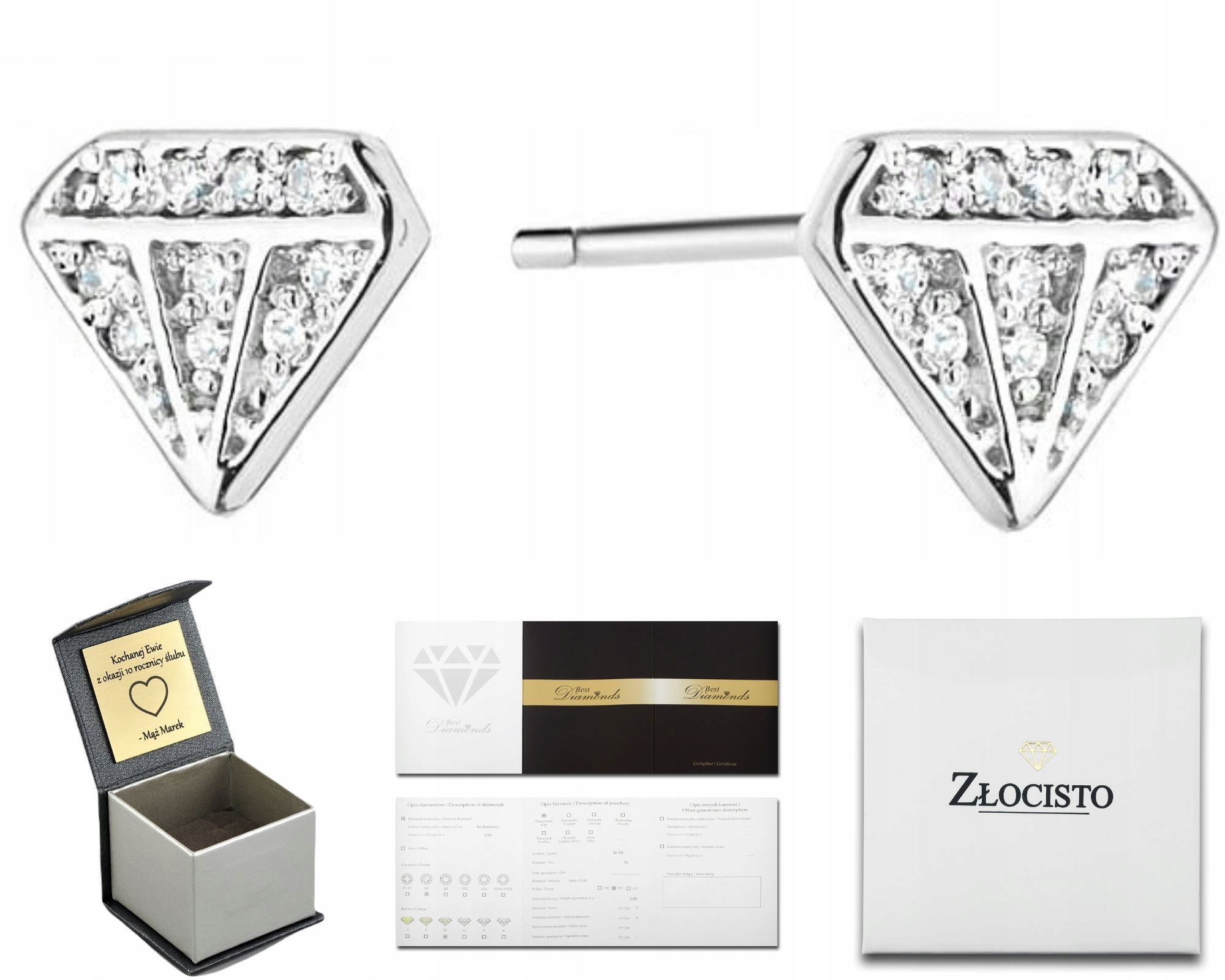 Bílé Zlato Náušnice Brilianty Diamanty 585 Ks