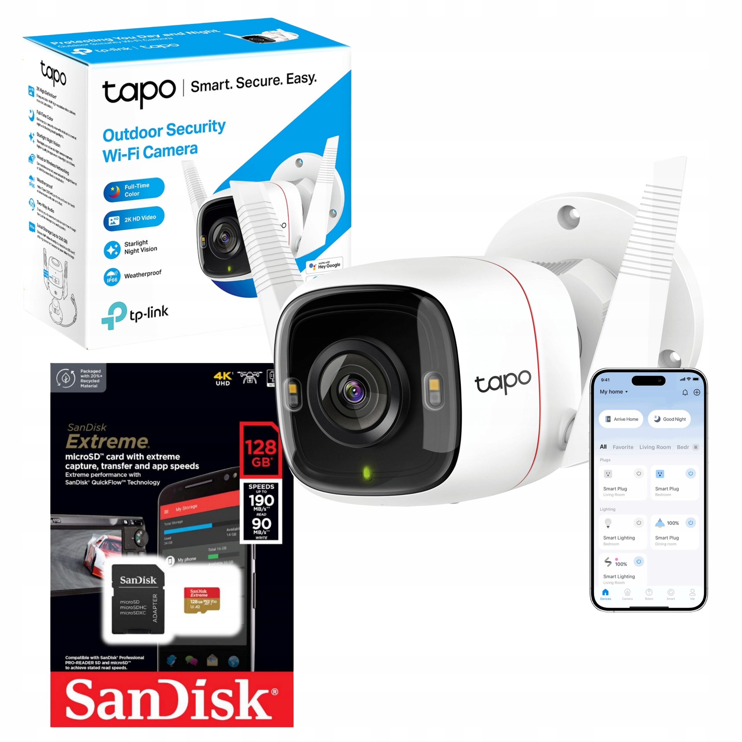 Kamera zewnętrzna TPLINKIP66 2K 4MP microSD Karta pamięci 128GB 190MB/sU3