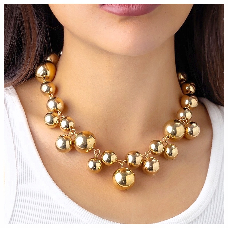 Naszyjnik Kolor Złoty Perły Perełki Efektowny Klasyczny Retro