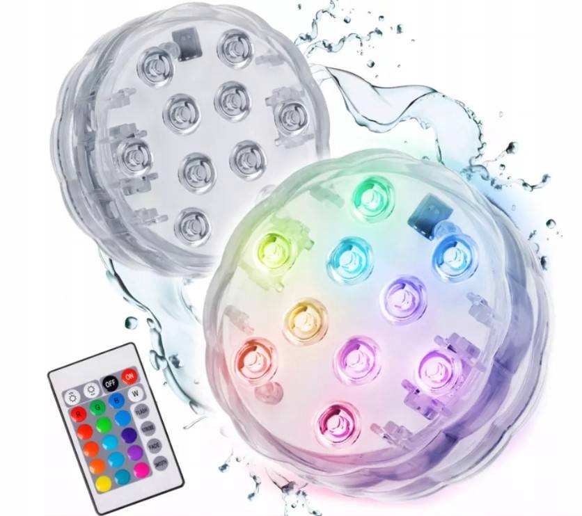 WODOODPORNA LAMPKA 10 LED RGB PILOT PODSTAWKA DO AKWARIUM BASENU