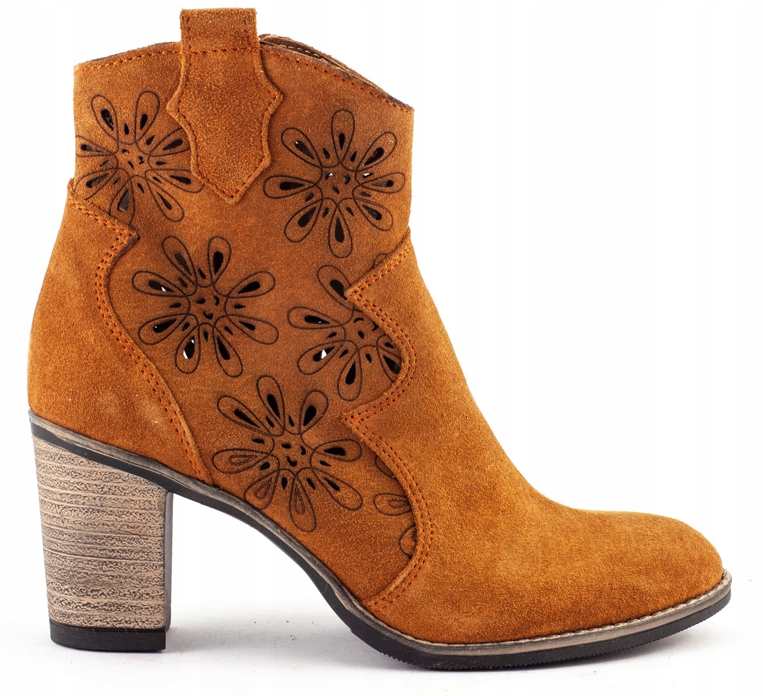 

Ażurowe Botki Na Obcasie Lena Skóra Rude 39