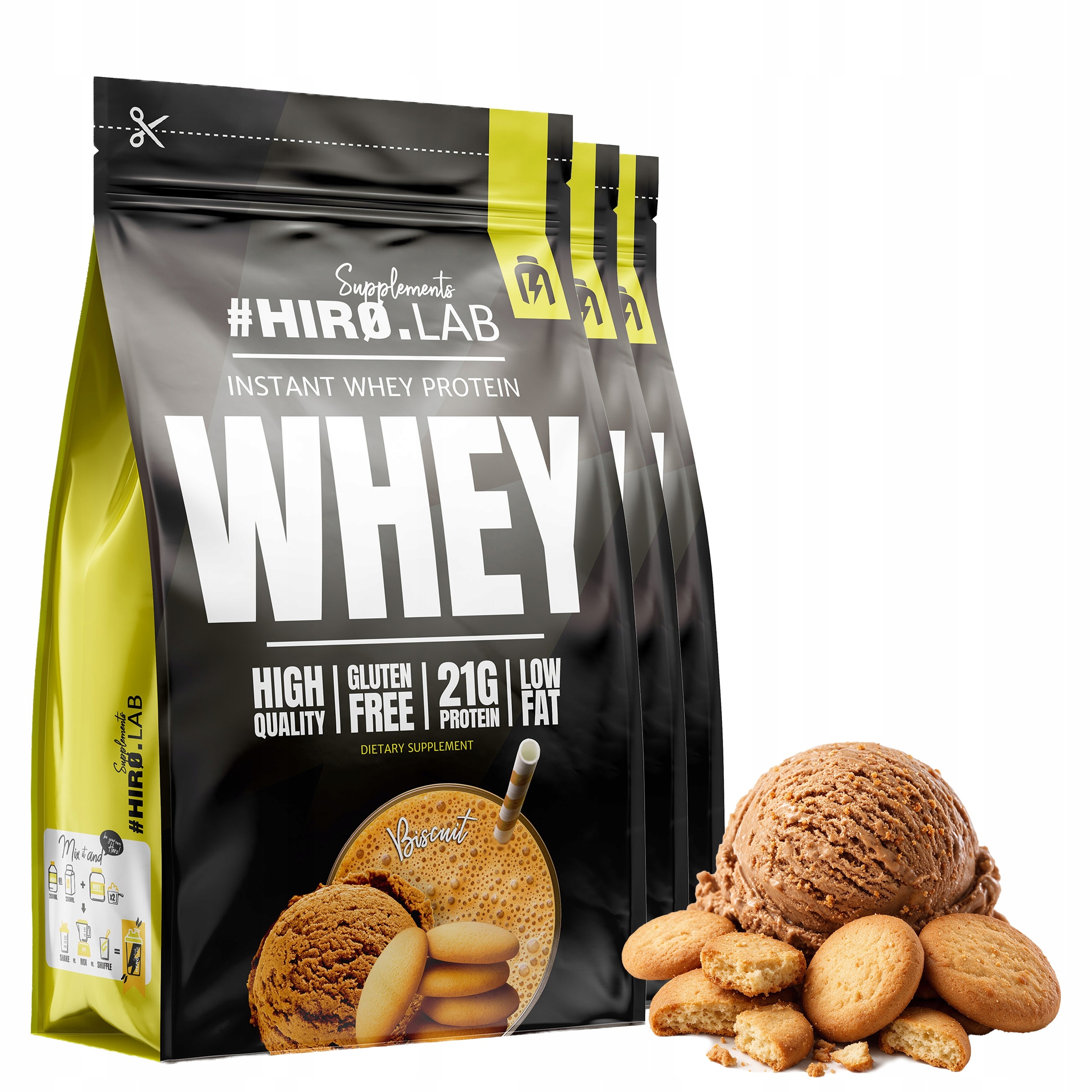 3x Wpc Instant Whey Protein syrovátkový doplněk stravy 750 g Piškot Hiro