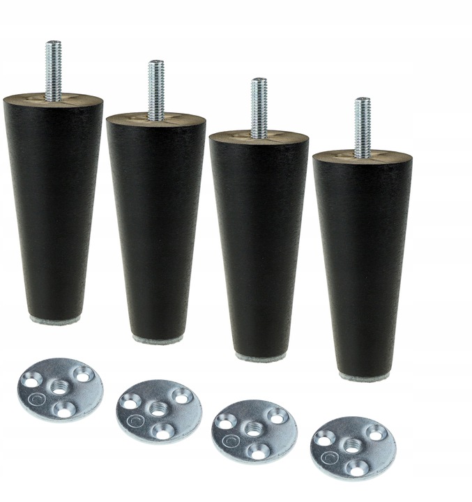 

Nogi Nóżki Drewniane czarne 10 cm blachy zestaw