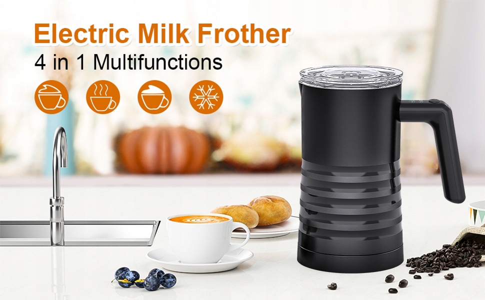 NEKIT Elektryczny Spieniacz Do Mleka Podgrzewacz Latte 4W1 Black Zasilanie sieciowe