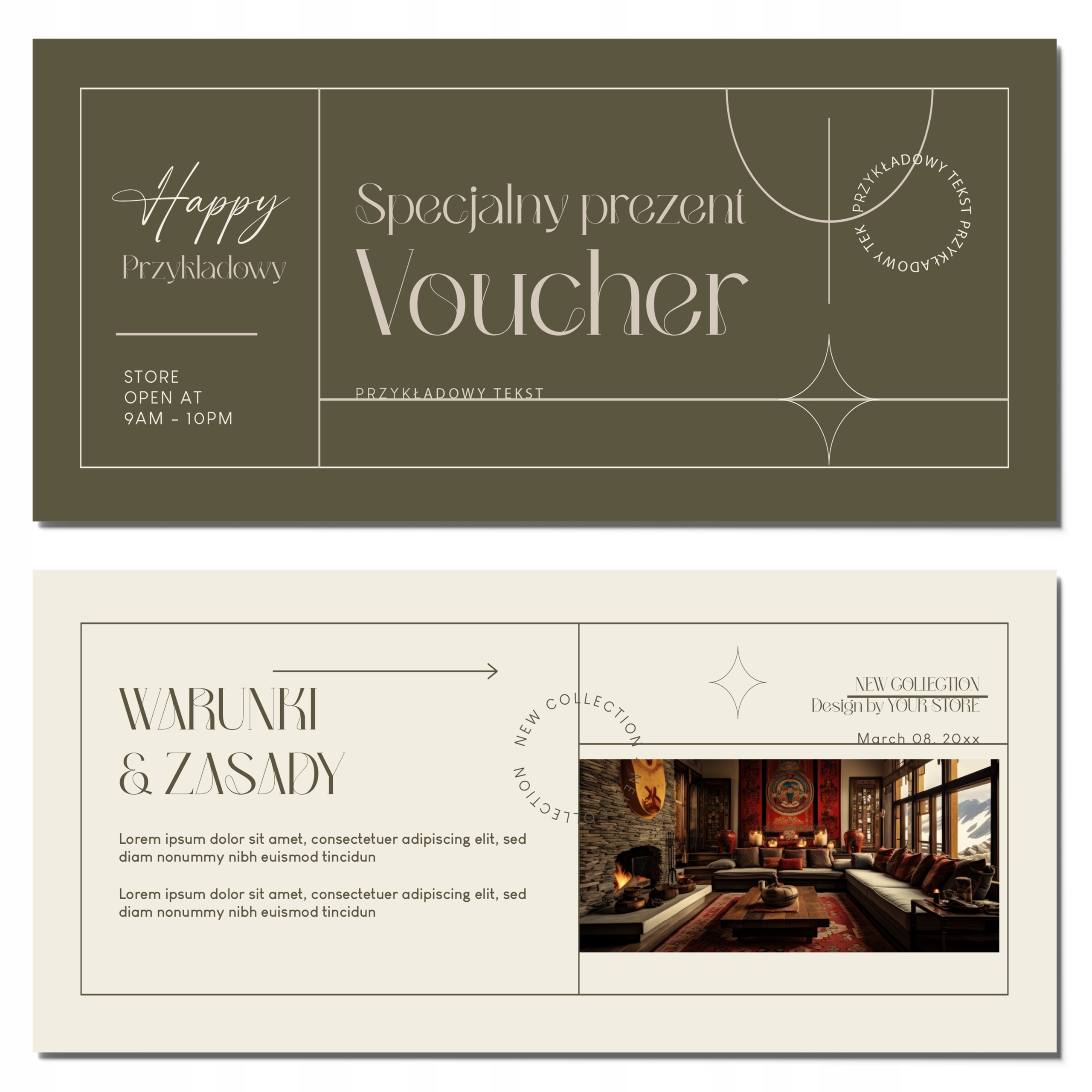 Vouchery prezentowe oliwkowe zdjęcie mat 350g PROJEKT ZA DARMO 50 sztuk