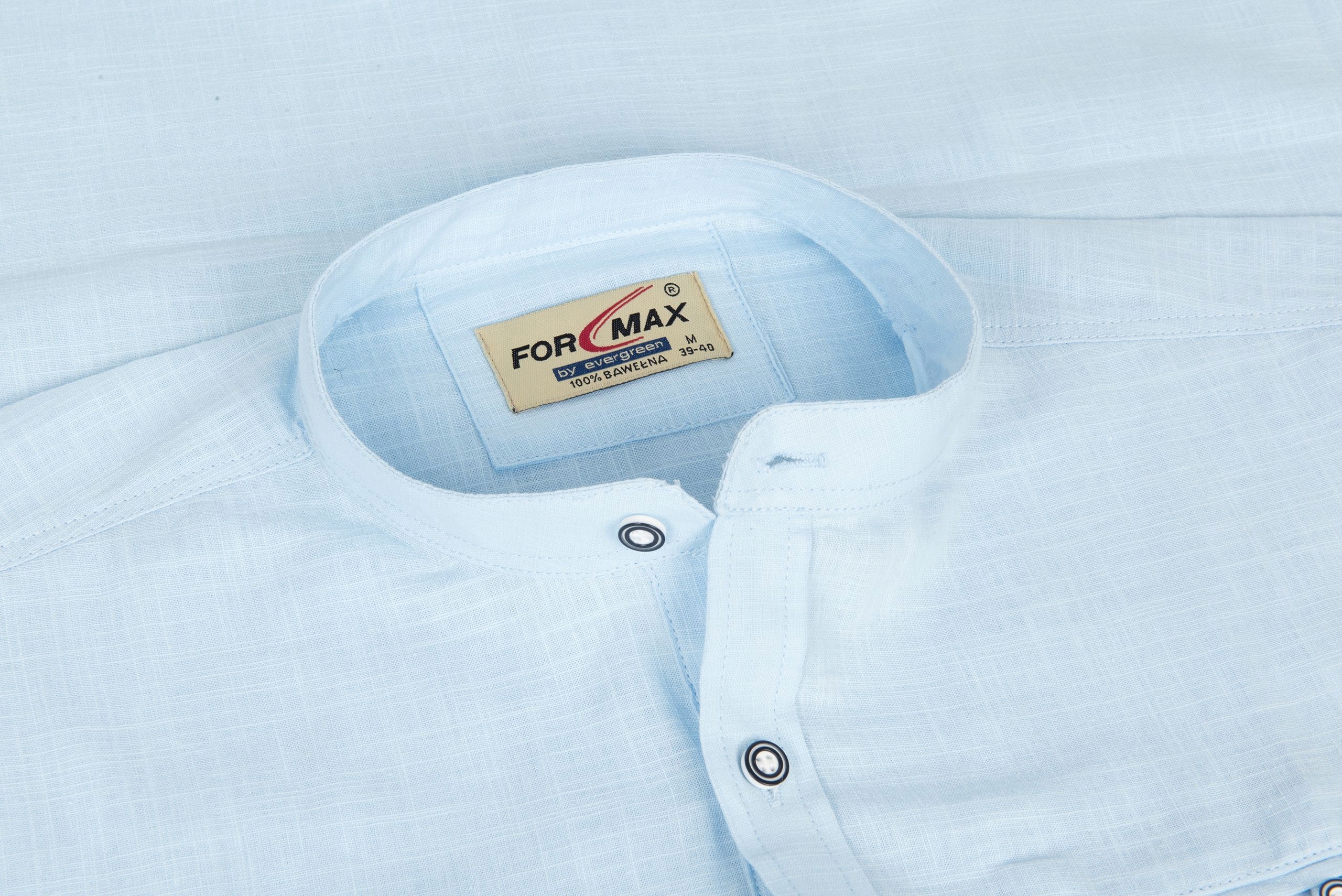 LNIANA BAWEŁNIANA KOSZULA MĘSKA STÓJKA BŁĘKITNA ROZ.M 39/40 Płeć mężczyzna