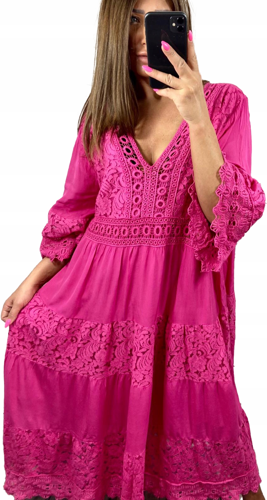Šaty letní plus size Fuchsiová Letní Bavlna Viskóza Prodyšná Módní 56