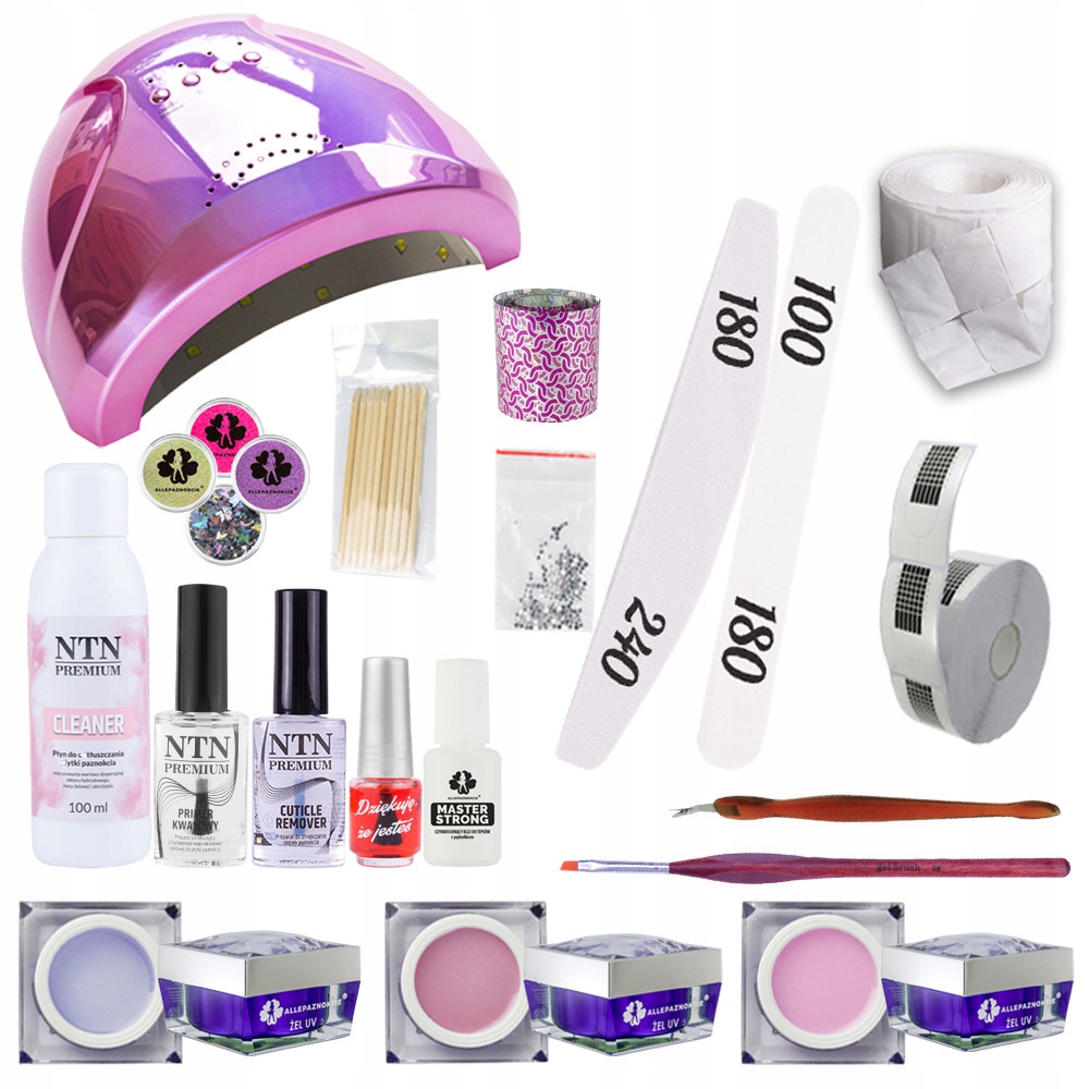 3x Żel Budujący Do Paznokci 5g Lampa Uv Led 48W Akcesoria Zestaw 22w1
