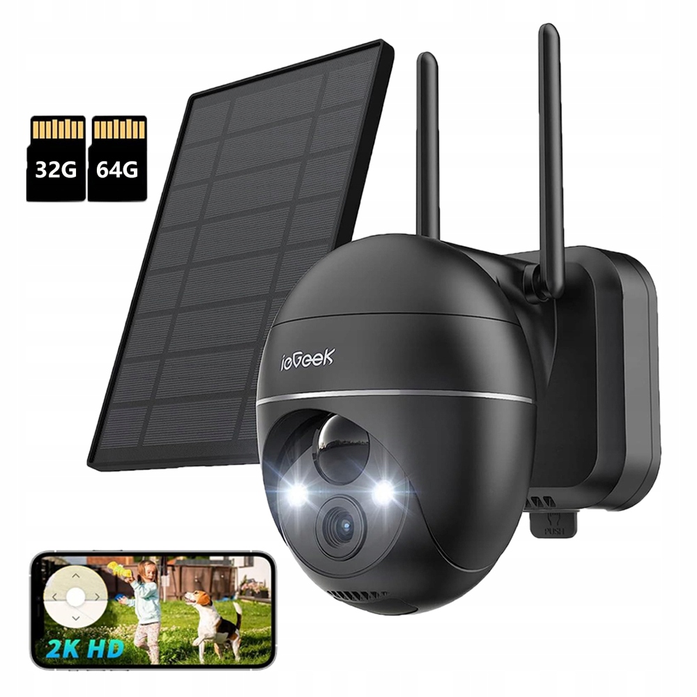 Solární Wifi Kamera 3MPX Venkovní Otočná Ip Bezdrátová s 64G kartou