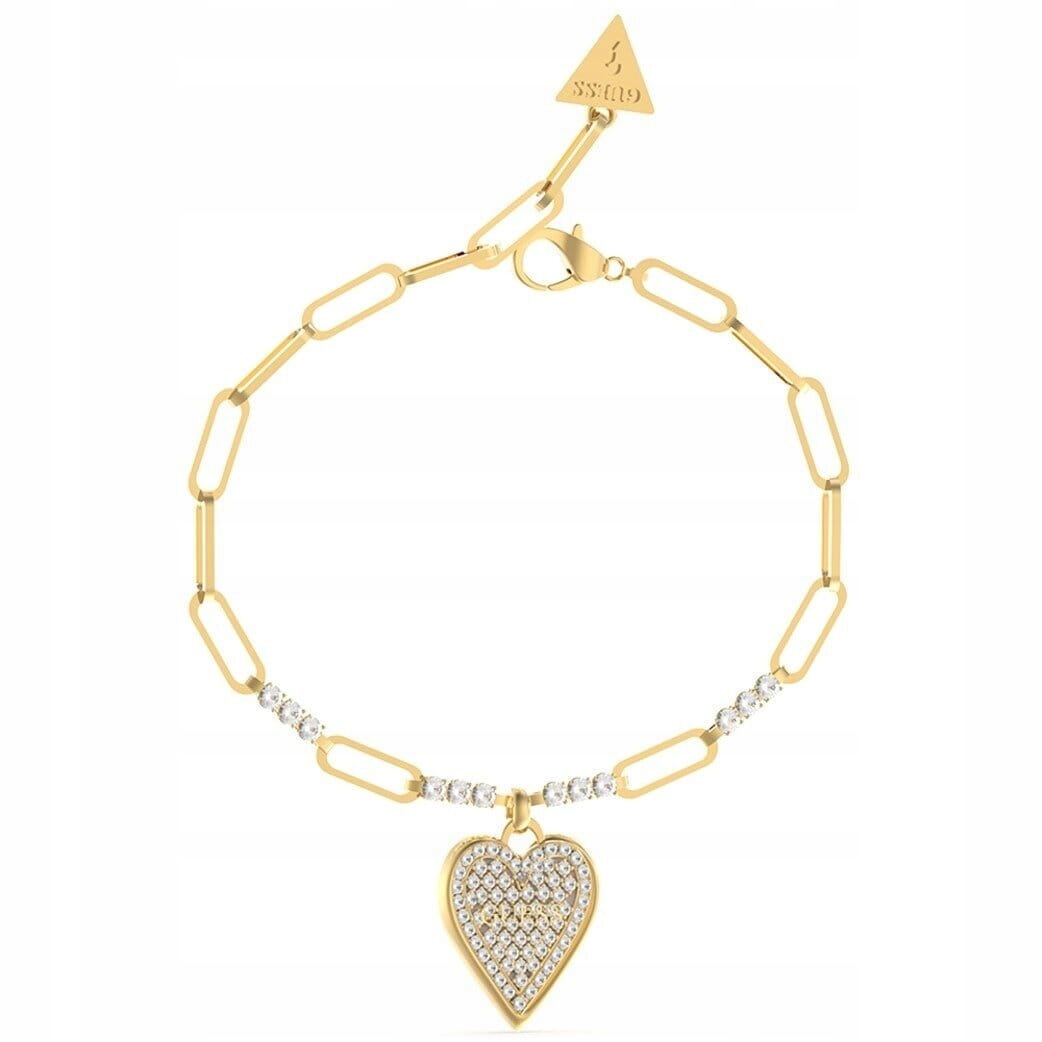 Dámský náramek Guess Srdce Zirkon Logo Velké články Ocel zlatá vel. S