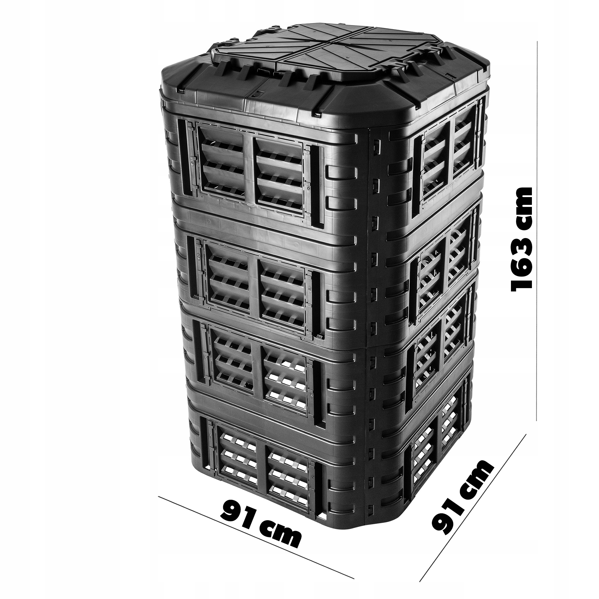 KOMPOSTOWNIK OGRODOWY MODUŁOWY 1260L MROZOODPORNY CAŁOROCZNY CZARNY Pojemność 1260 l