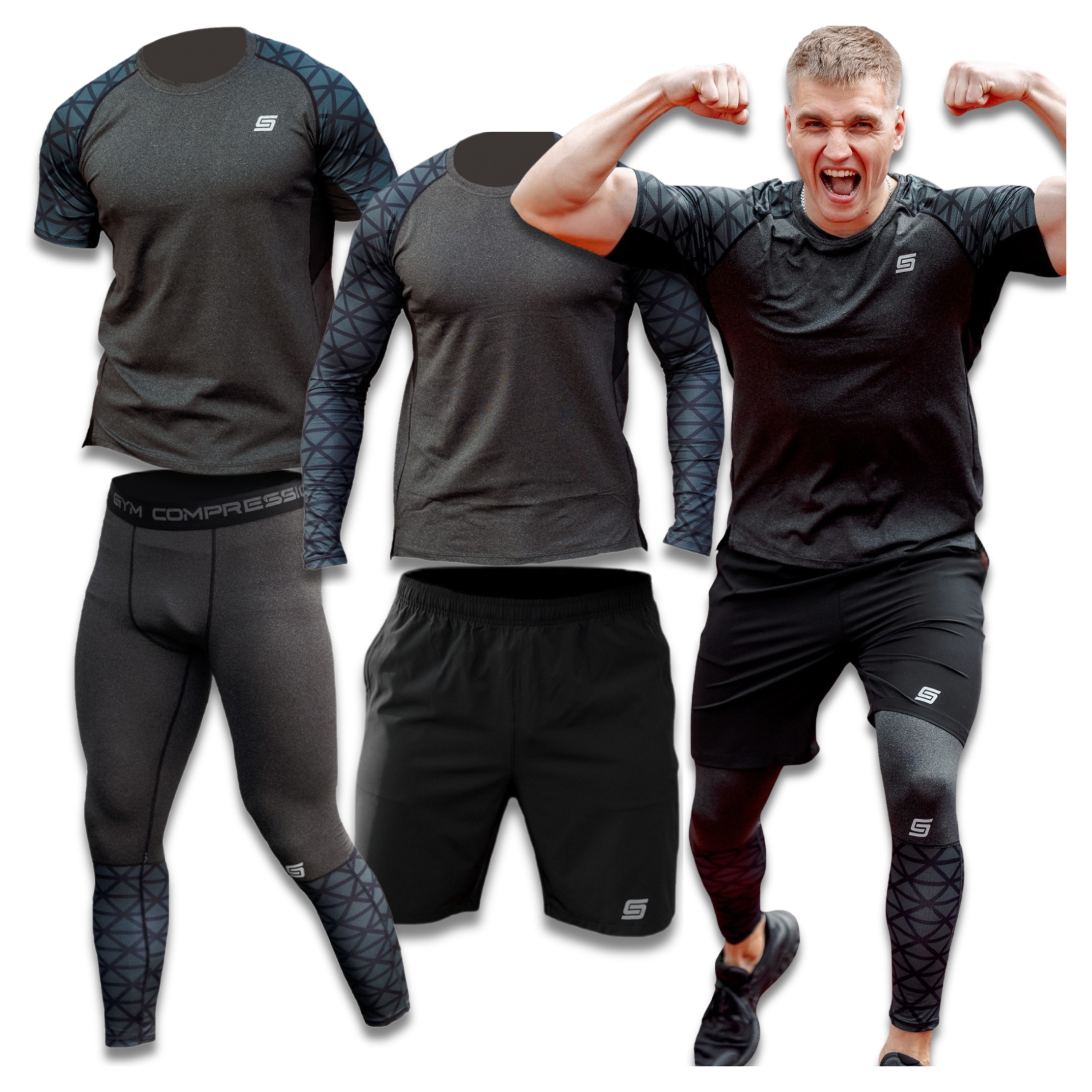 Komplet Treningowy Sportowy Męski 4w1 Termoaktywny Roz. M Koszulka Spodenki