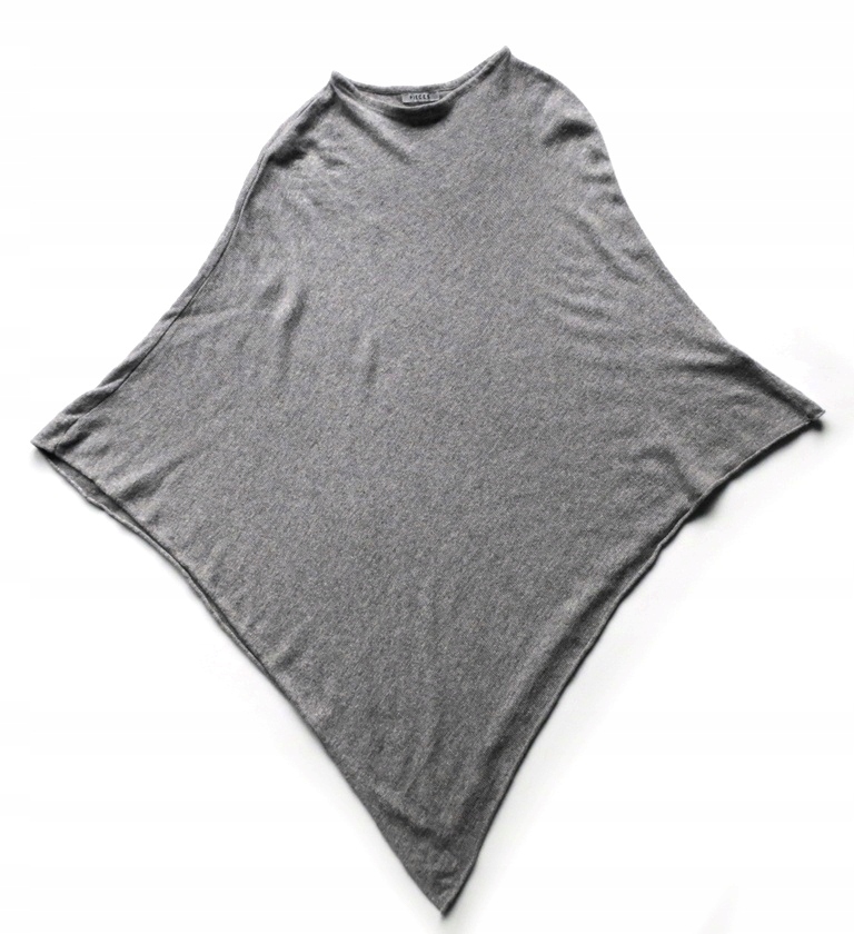 PIECES SZARE PONCHO NARZUTKA CIENKIE LEKKIE MELANŻOWE WEŁNA KASZMIR