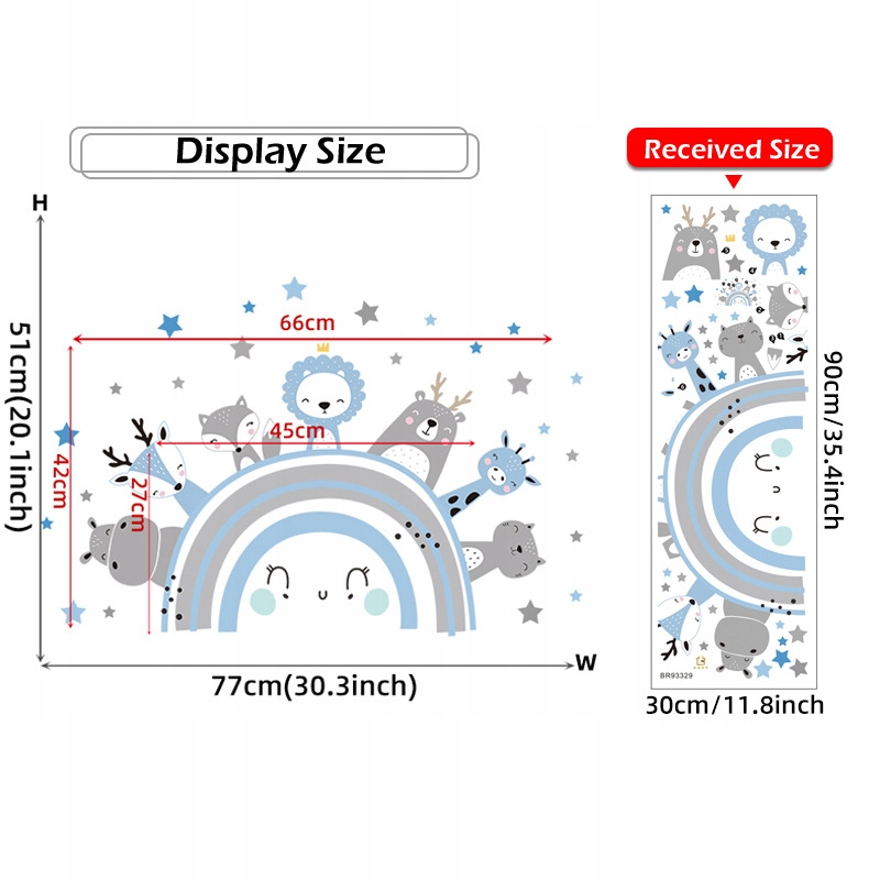 NAKLEJKI NA ŚCIANĘ Zwierzęta ŚCIENNIE POKÓJ DZIECKA KOLOROWE tęcza gwiazdki Wysokość produktu 90 cm