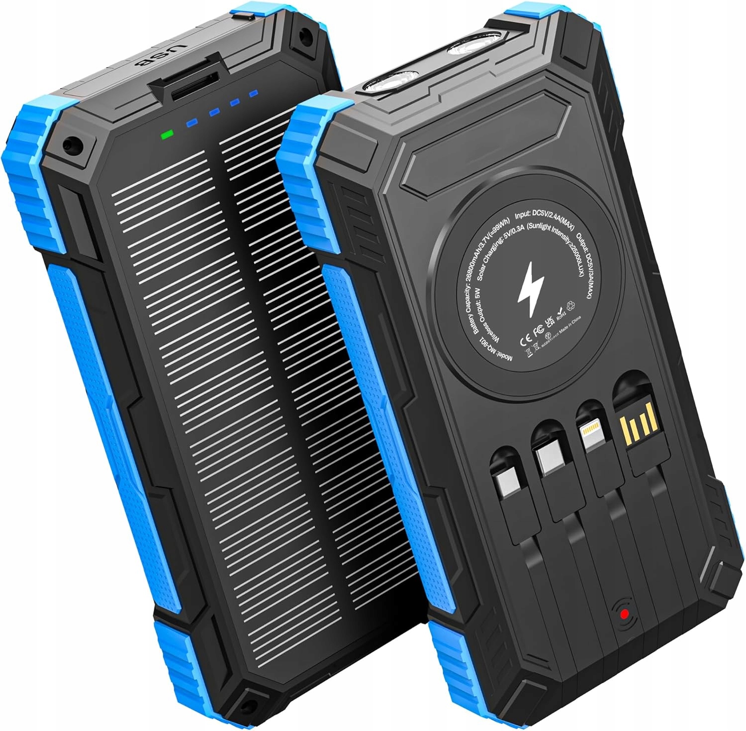 Powerbank Solarny Akumulator ZEWNĘTRZNY10000MAH4 Kable Usb Latarka Led Woda