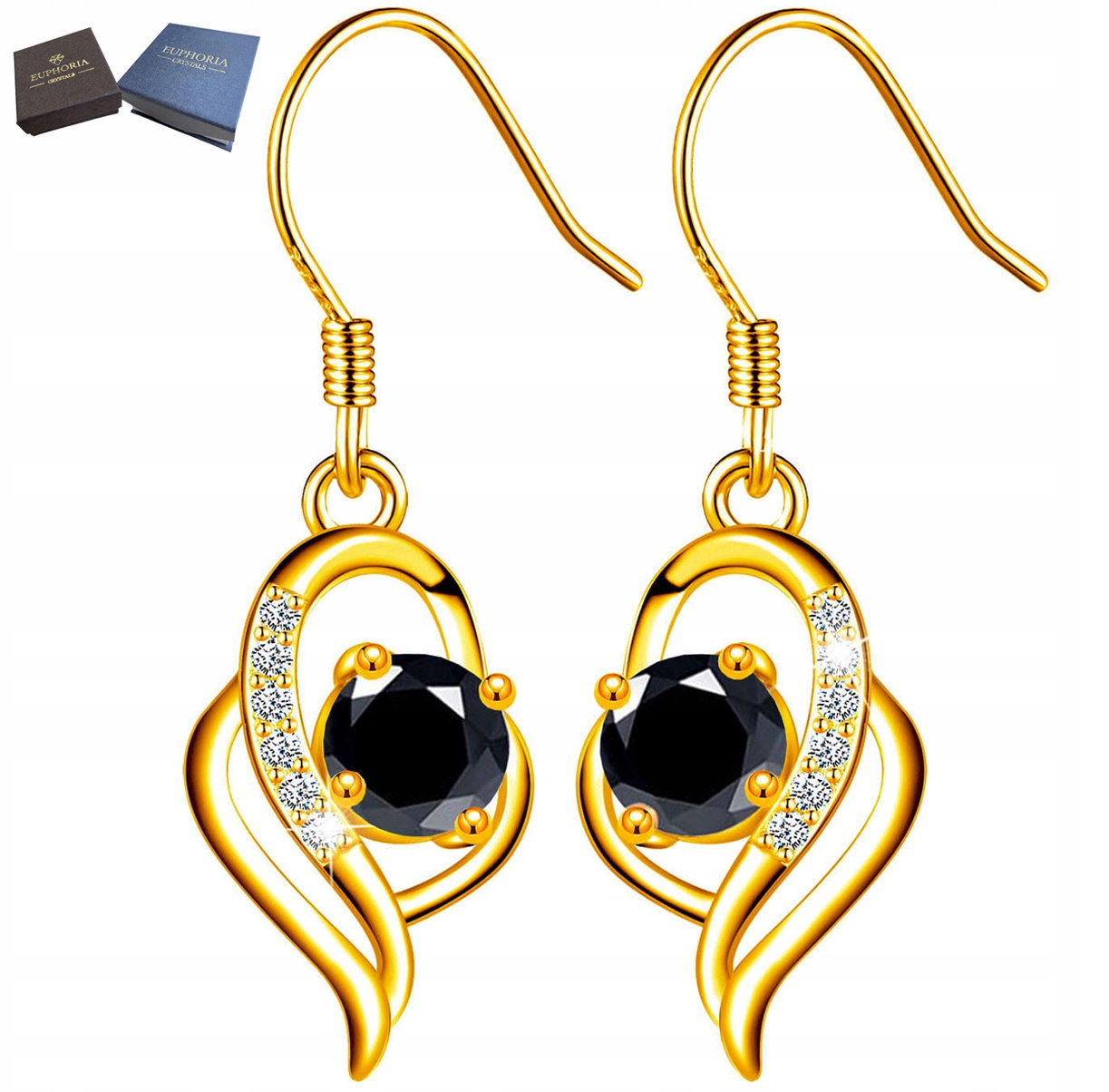 Krásné zlaté Náušnice Stříbro 925 Zirkony jako Dárek pro ženu Závěsné