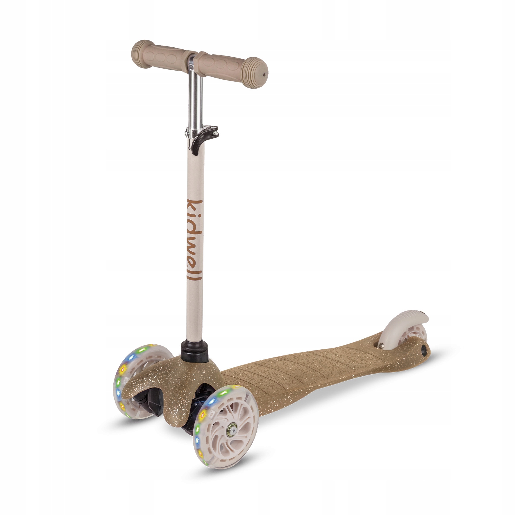 Hulajnoga balansowa Kidwell Uno dla dzieci brokat złota trójkołowa Led