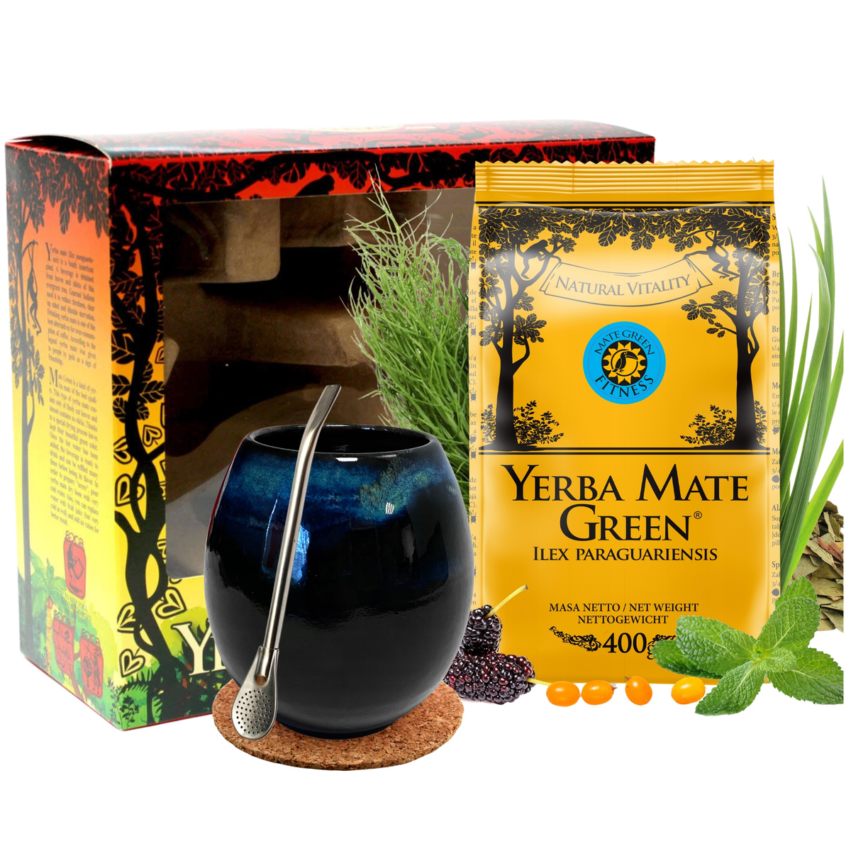 Startovací Sada Yerba Mate Zelená Máta Osvěžující Matero Bombilla 400 g