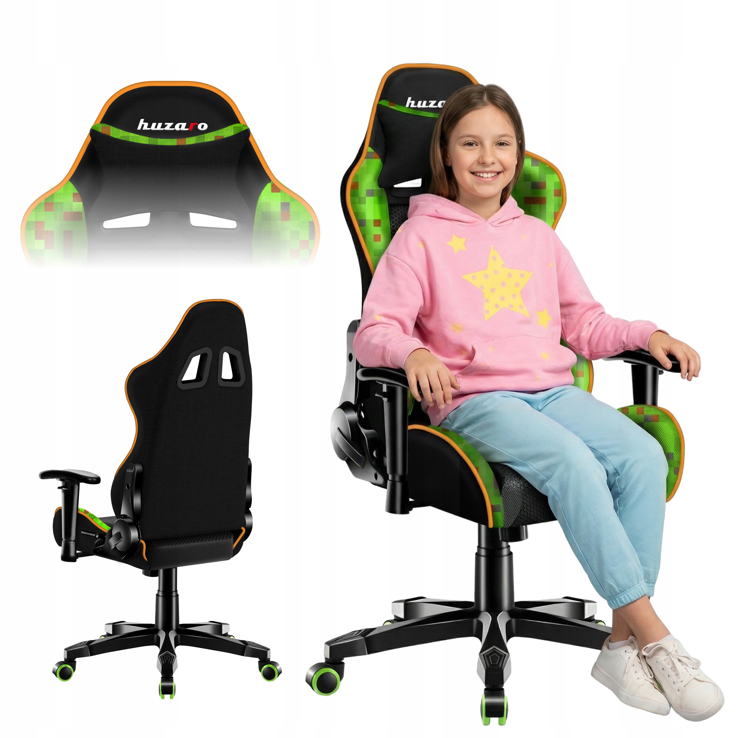 Fotel gamingowy dla dzieci młodzieży Huzaro pixel obrotowy regulowany Mesh