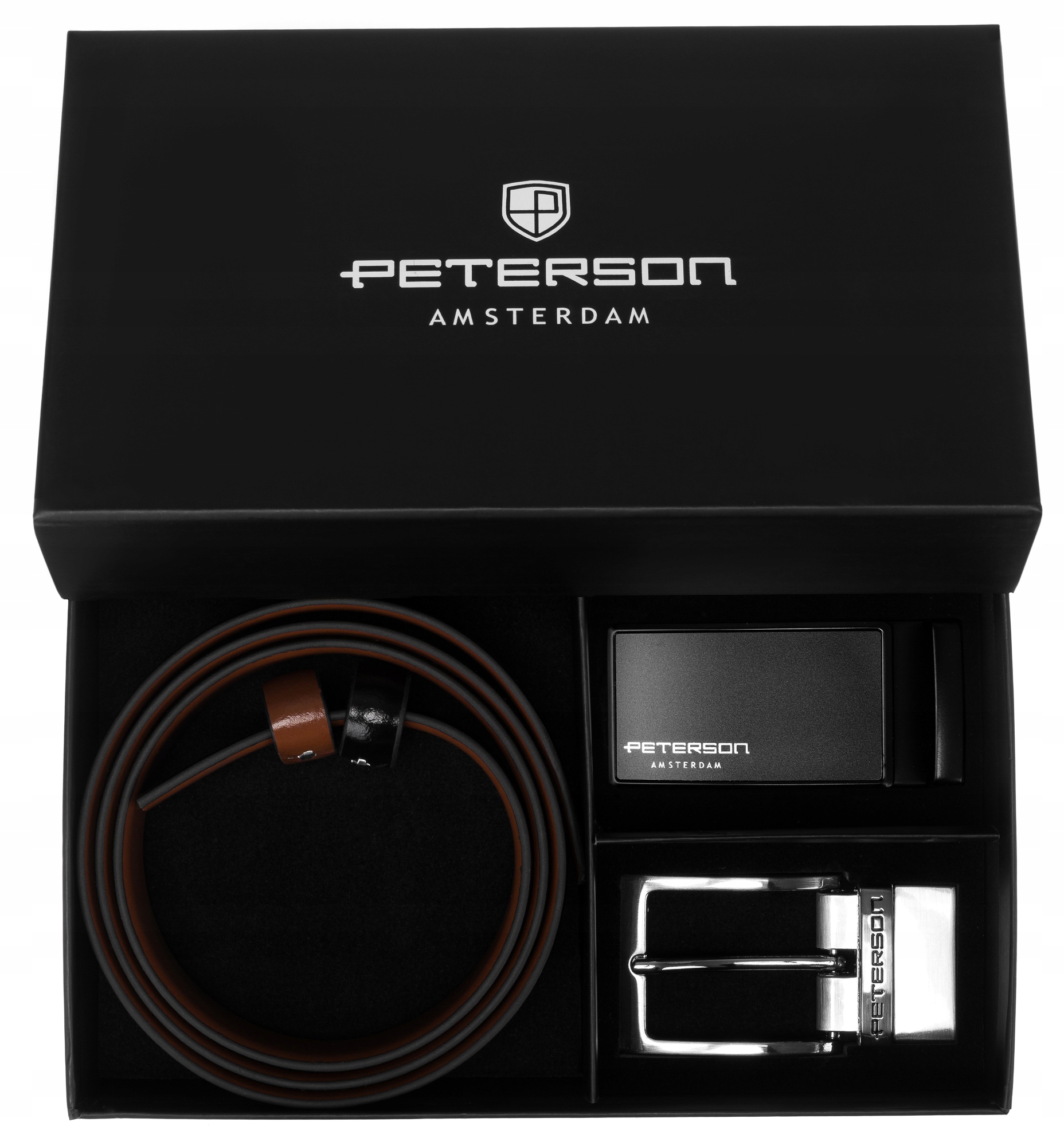 Pásek pánský kožený ke kalhotám Peterson oboustranný se 2 sponami jako dárek