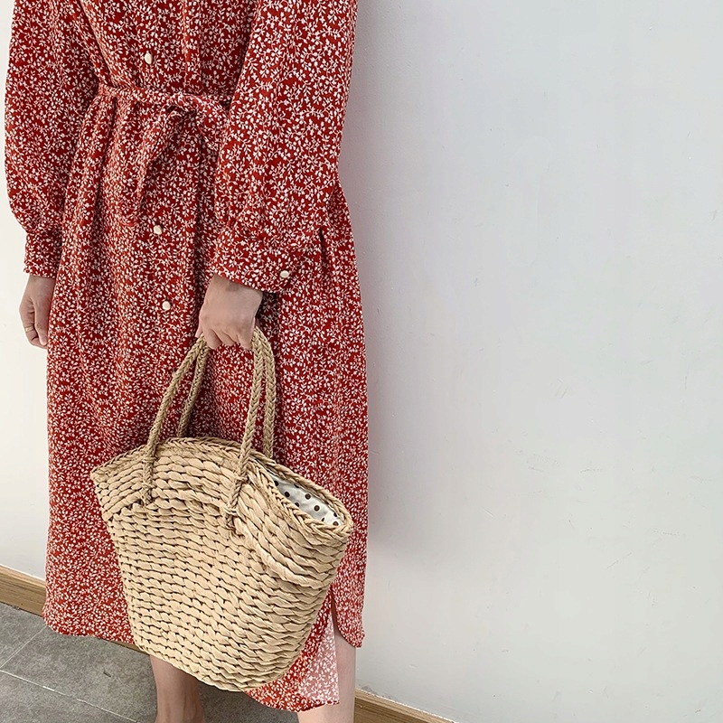 TOREBKA SŁOMKOWA WIKLINOWA KOSZYK NA RAMIĘ BEŻOWA Z WORKIEM Kolor okuć nie dotyczy