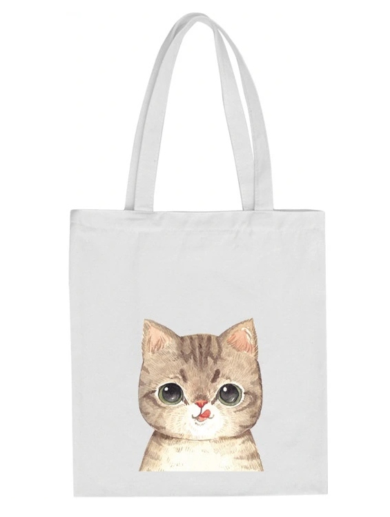 

Duża Materiałowa Torba Shopper Bag Nadruk Kot