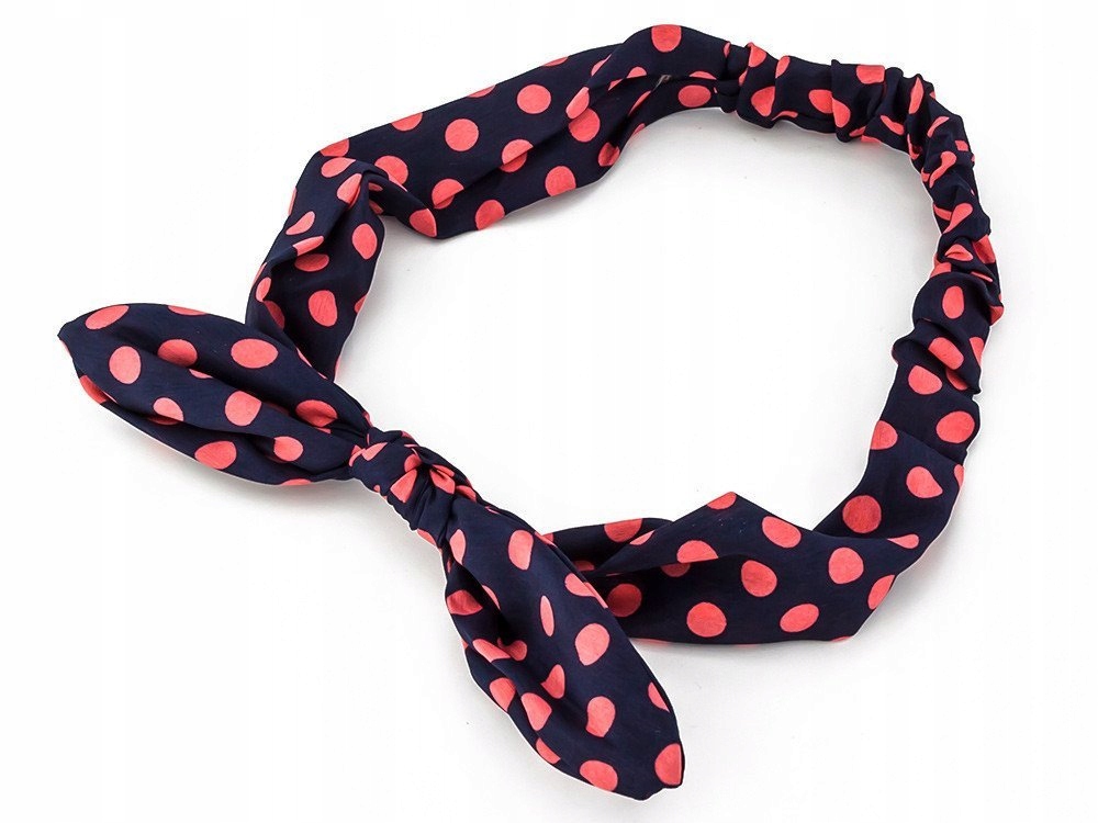 

Opaska Do Włosów na gumce Pin Up granatowa Kropki