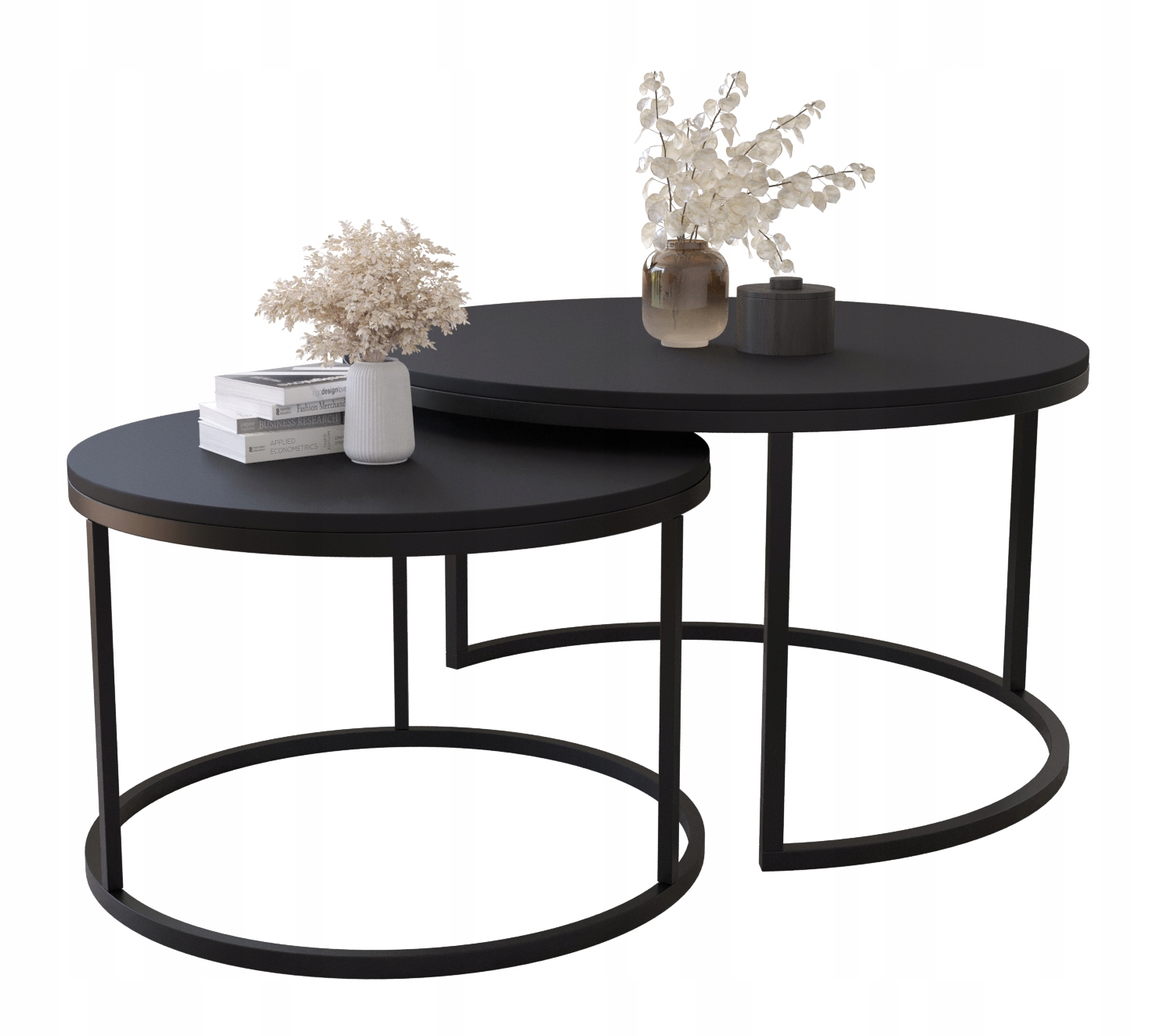 ZESTAW STOLIKÓW KAWOWYCH OKRĄGŁE MJU - CZARNY MAT