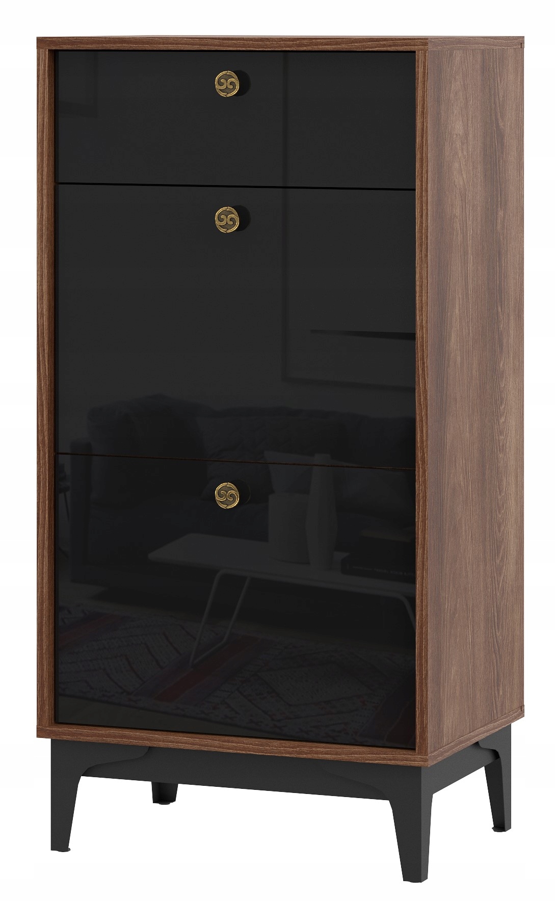 Komoda Szafka Kasztan/czarny Połysk 53cm Salon Brass KM-4 BlancMeble