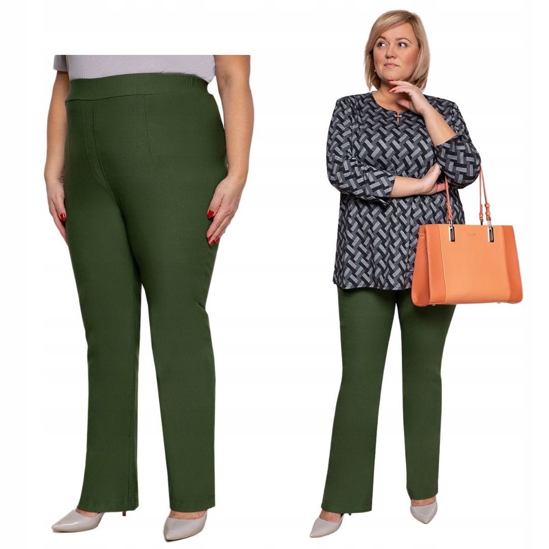 Jednoduché kalhoty s velmi vysokým pasem, olivová barva 58