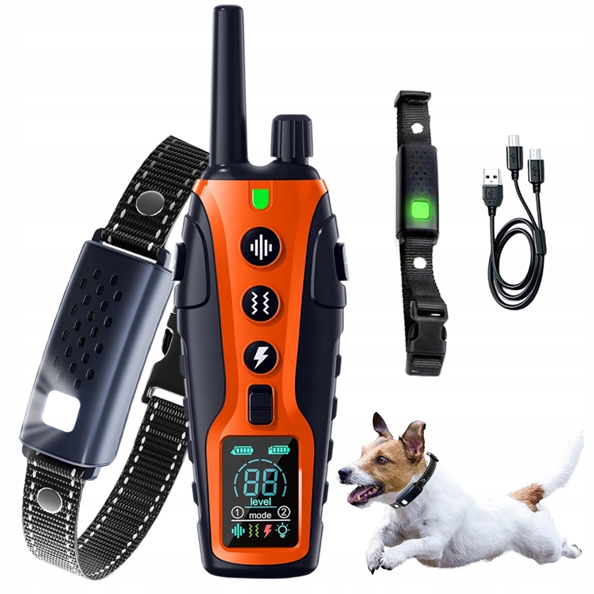 Levně 4-61 CM Výcvikový Obojek Pro Psy S Led Světlem IP67 Zvuk Vibrace Šok Oranžová