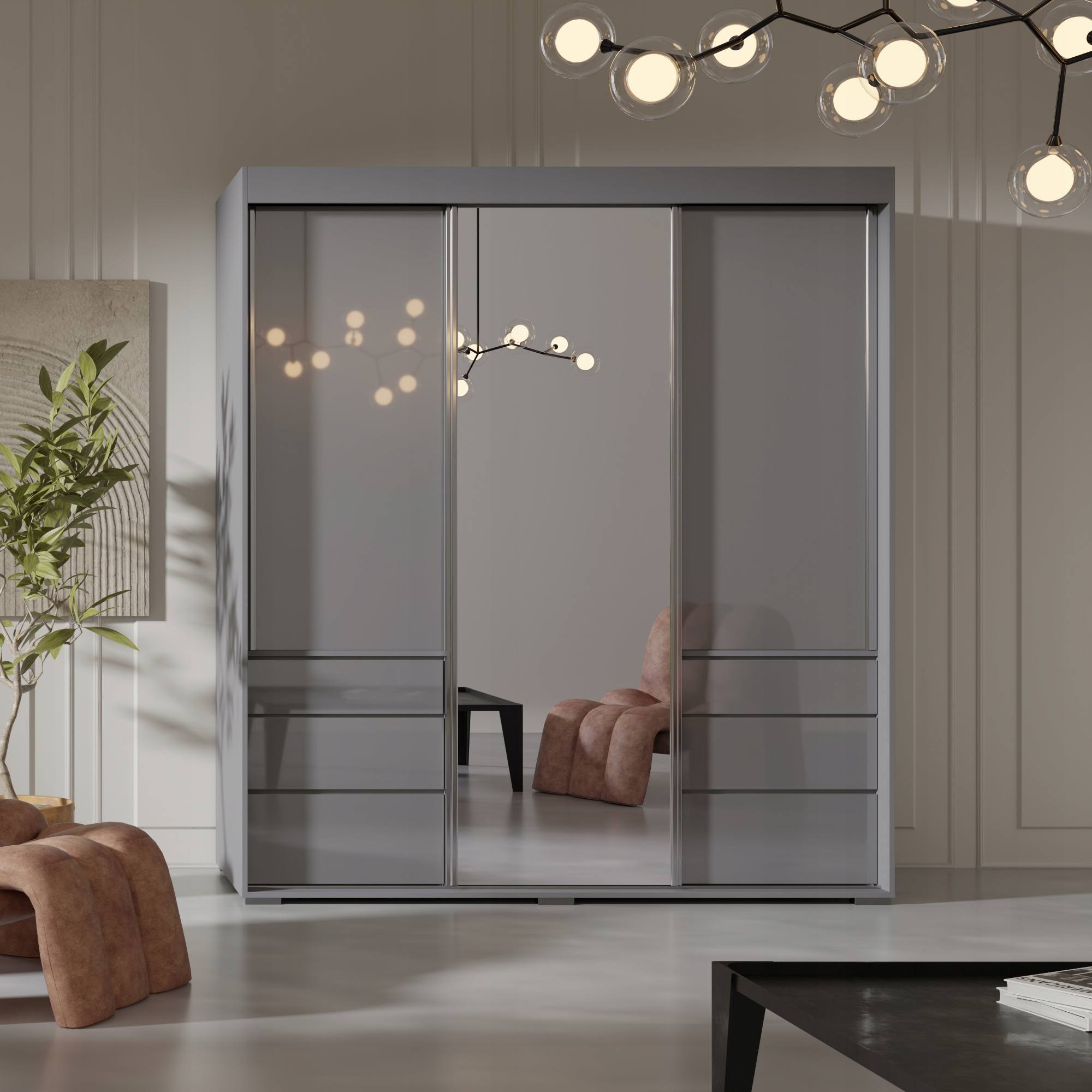 Szafa przesuwna z lustrem Torino 3D1L 180 Szara (lacobel)