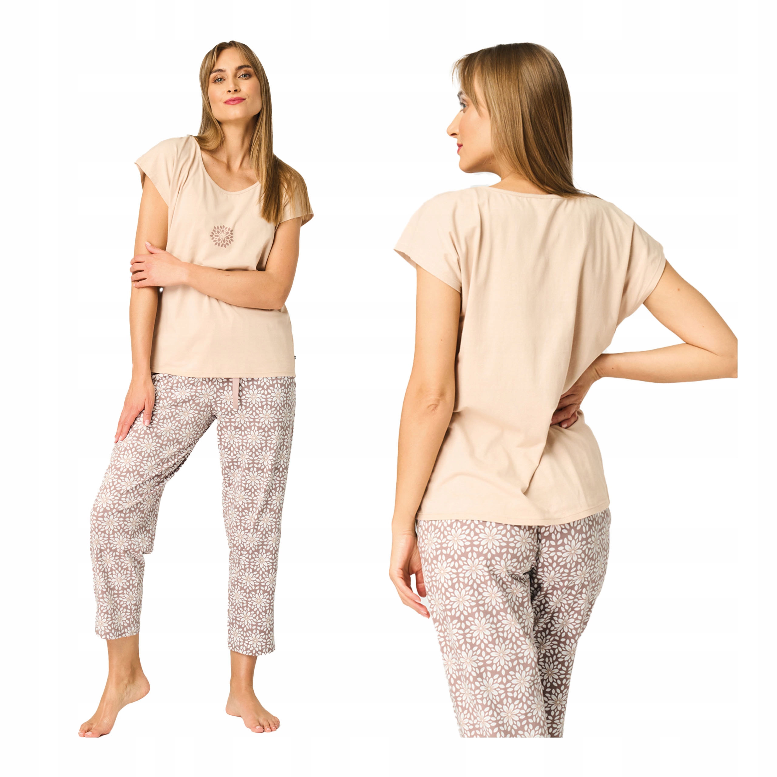 Dámské bavlněné dvoudílné pyžamo S s krátkým rukávem, dlouhé kalhoty Key