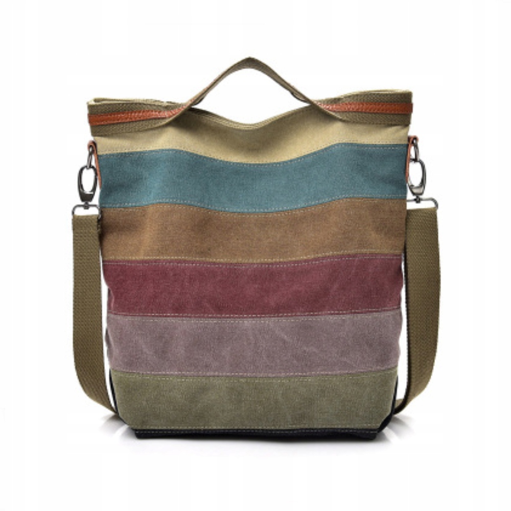 

Torebka Damska Materiałowa Płótno Shopper Paski