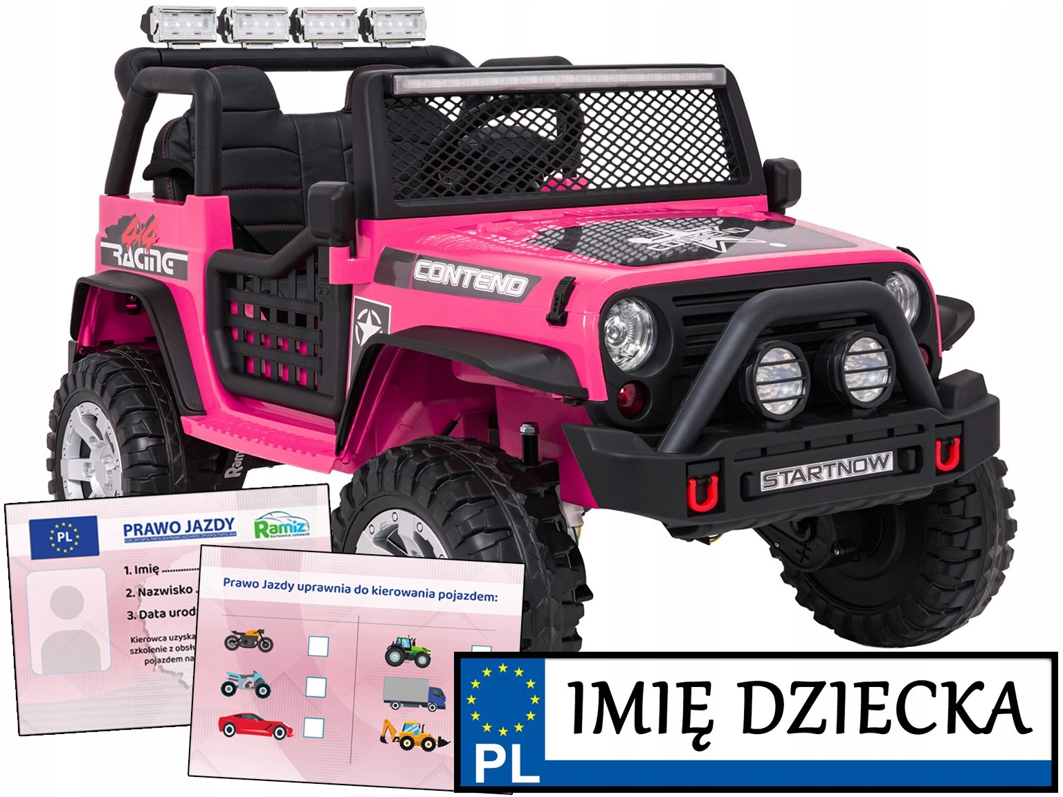 różowe autko na akumulator Jeep Beast 4x4 pojazd na pilota Tablica Imienna