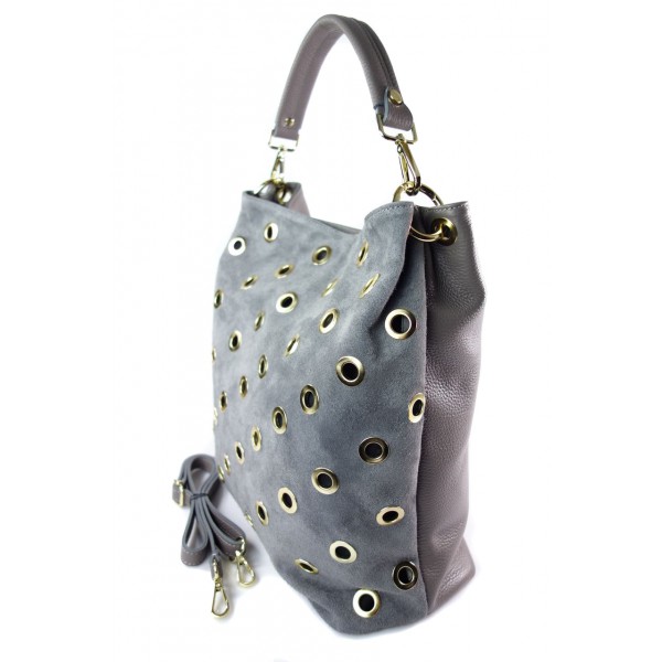 Semišovo-kožený Vak S Ozdobnými Očky_krásná ŠEDÁ_A4