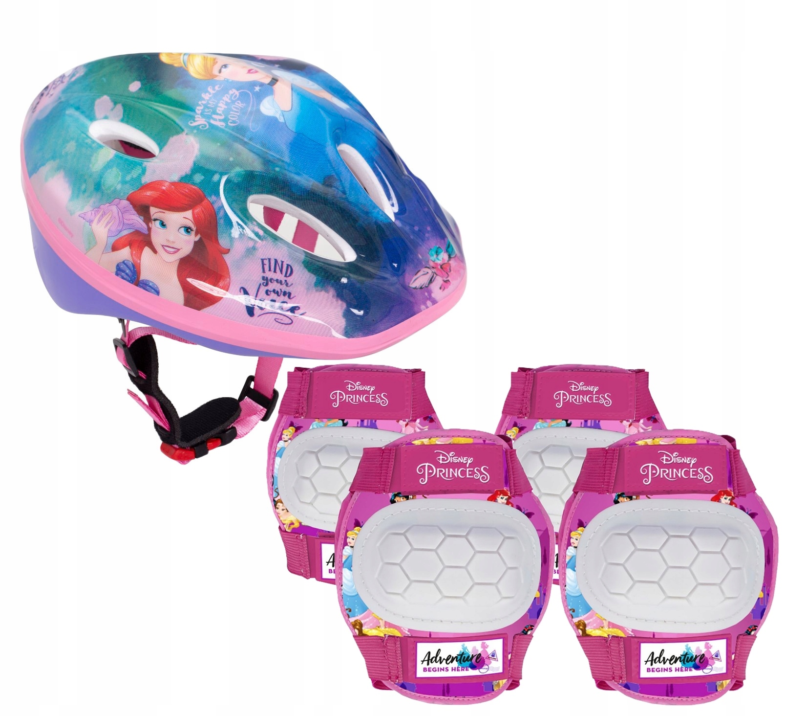 4x Ochraniacze kolana łokcie Kask na rower deskorolkę 52-56 cm Księżniczki