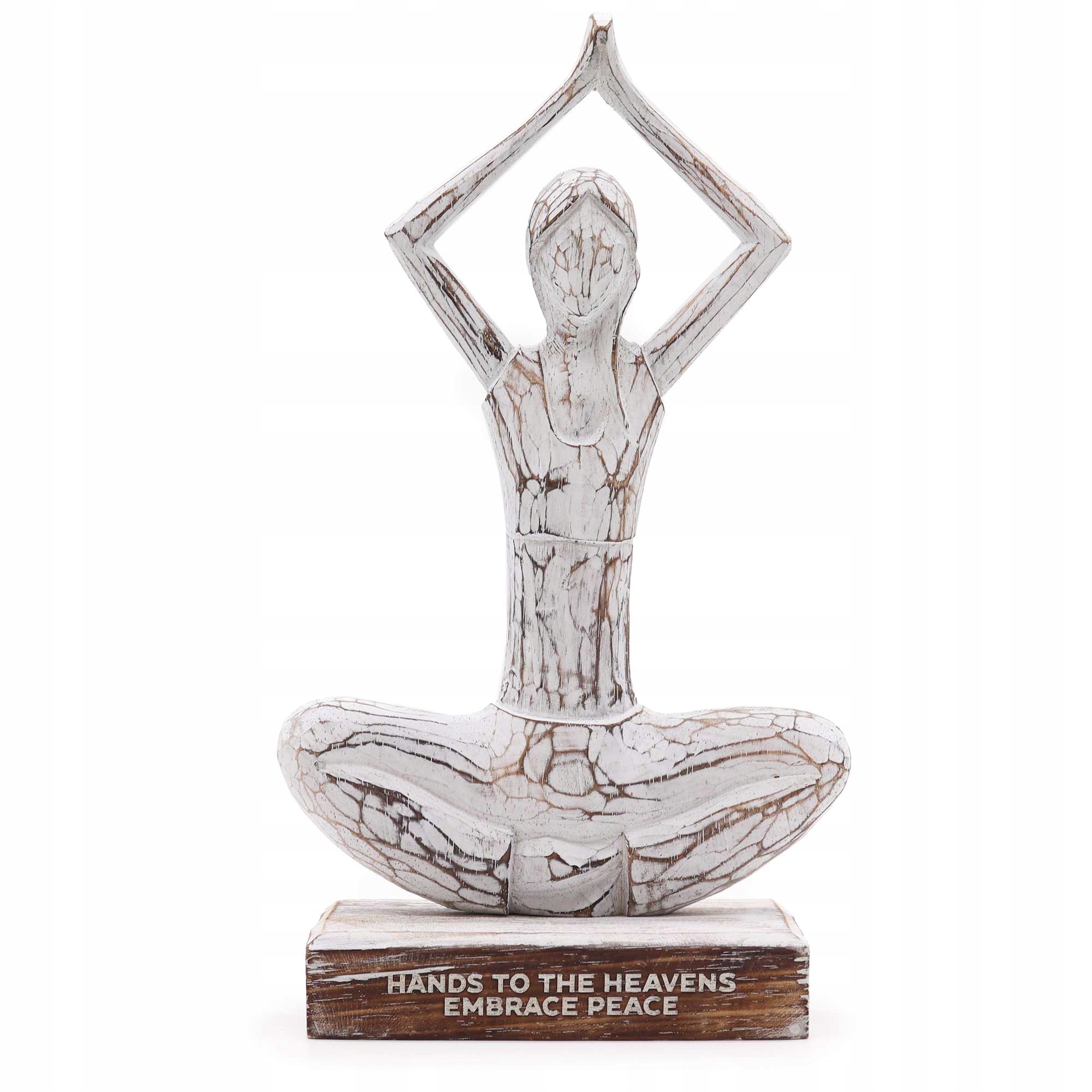 Dřevěná jogínka – Hnědá – „Hands to the Heavens Embrace Peace“