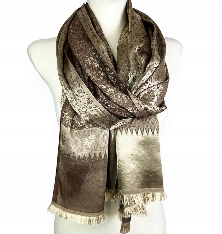 Dámská šála podzimní Silk Art Hnědá zlatá Elegantní Turecký Orient