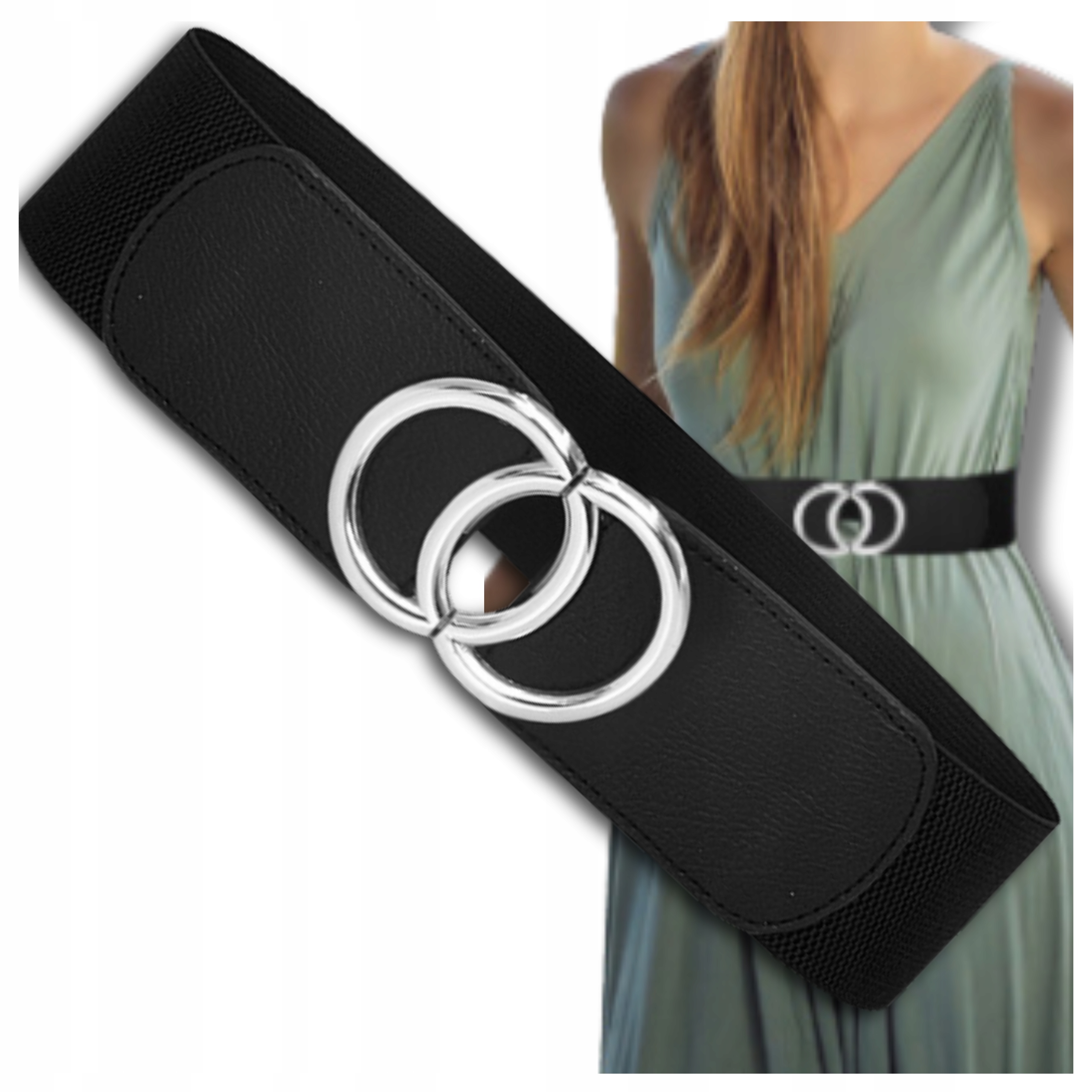 Damski Pasek do sukienki szeroki Czarny Elastyczny Guma Gumowy Gorset Marka EdiBazzar