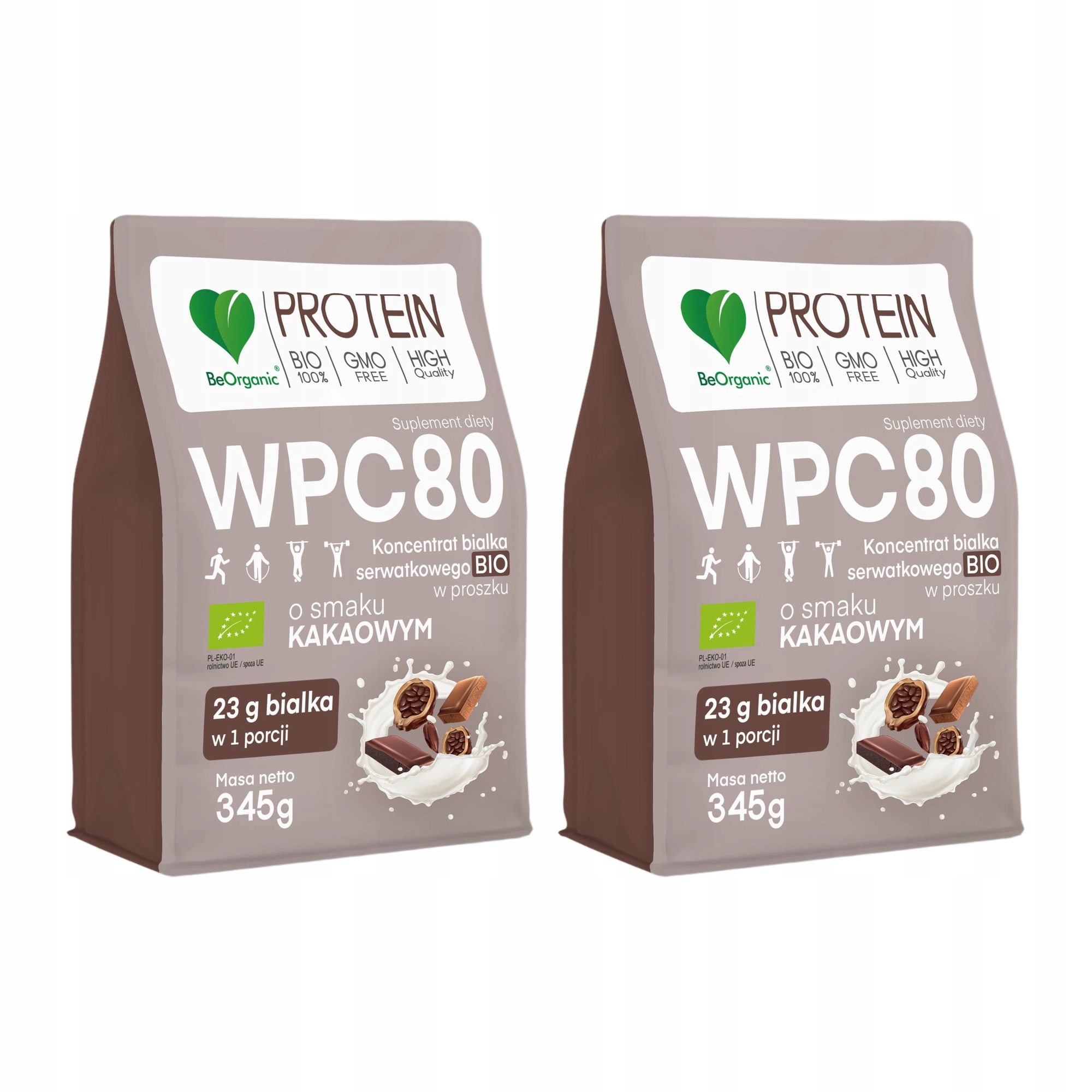 2x BeOrganic Syrovátkový Protein Wpc 80 Kakao 345 g