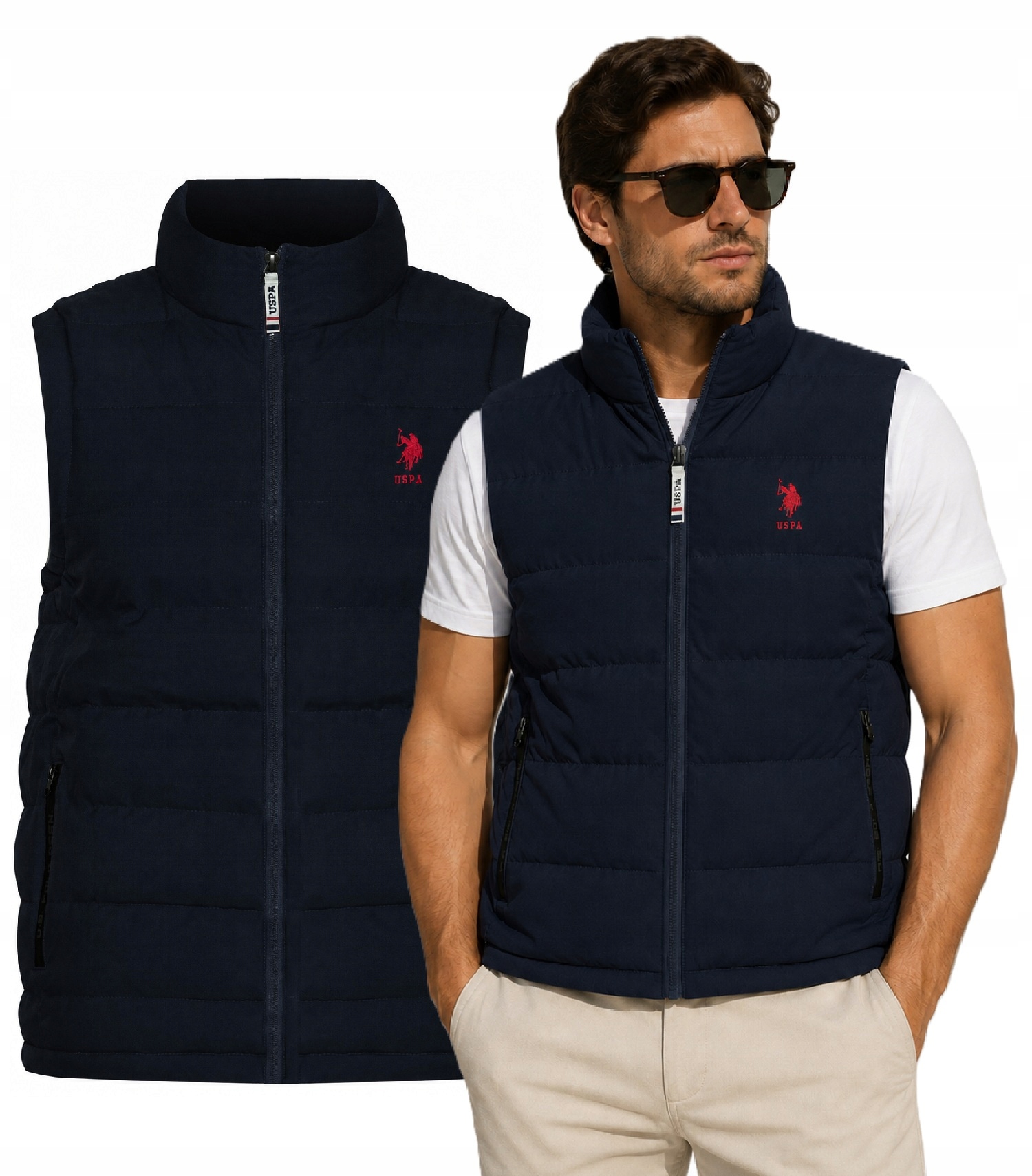 U.s. Polo Assn Pánská Vesta tmavě modrá péřová lehká bunda bez rukávů s prošívaným vzorem